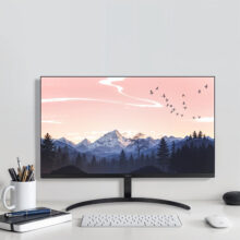 مانیتور رنسو مدل RM-24PRIME سایز 24 اینچ، رزولوشن Full HD، پنل IPS، نرخ بروزرسانی تصویر 100 هرتز، نسبت تصویر 16:9، یک پورت HDMI، یک پورت Displayport و یک پورت VGA  به همراه ماوس