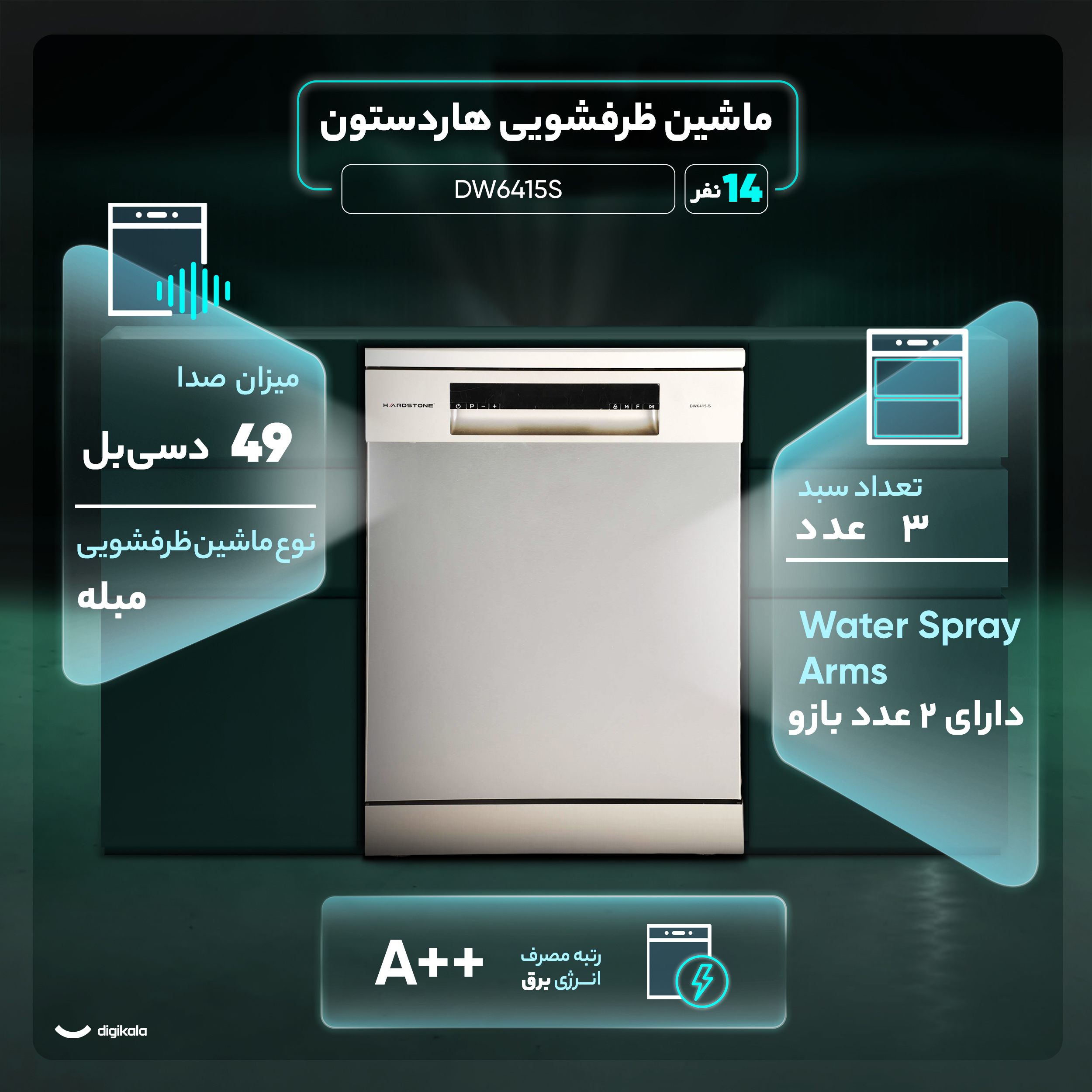 ماشین ظرفشویی 14 نفره هاردستون مدل DW6415S