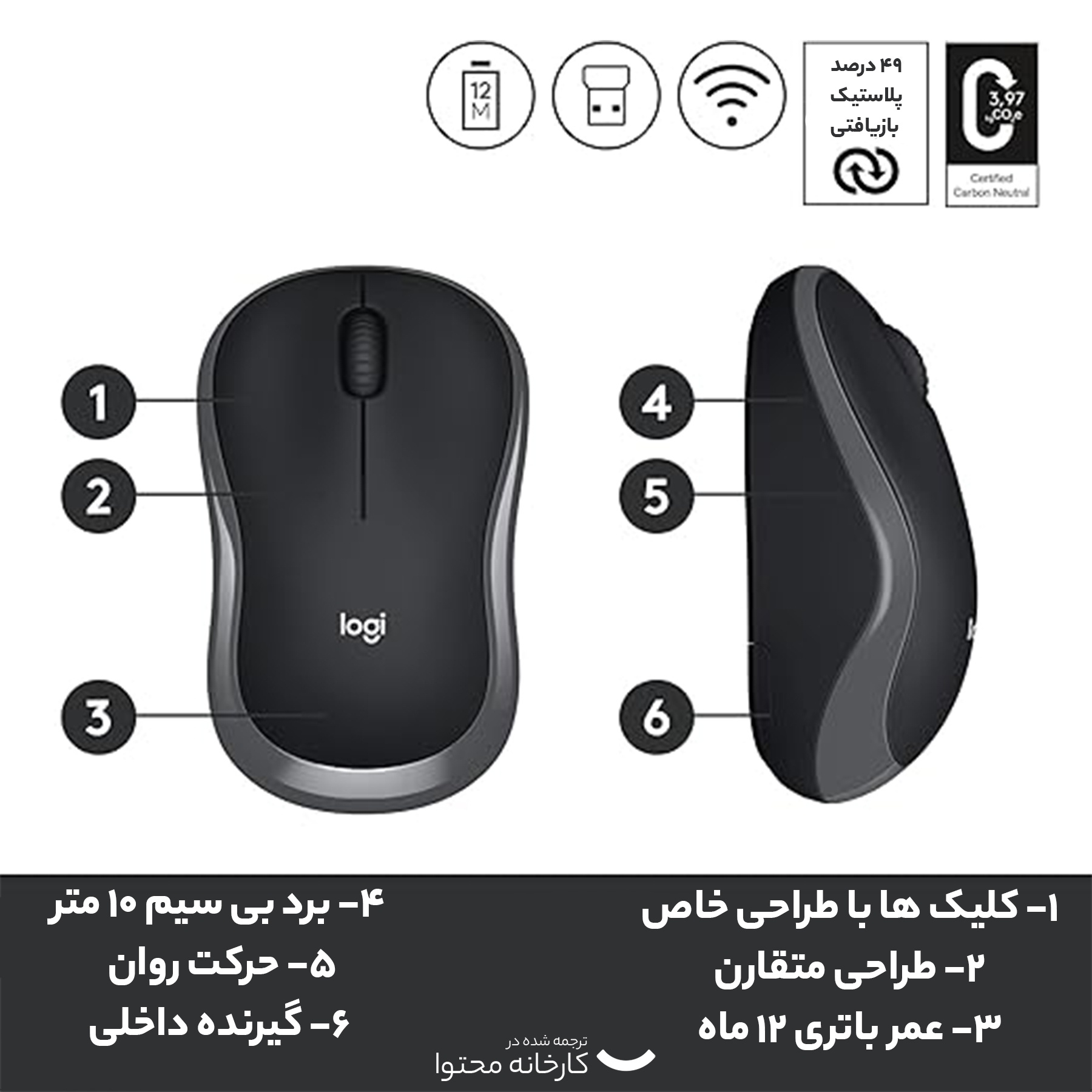 ماوس بی سیم لاجیتک مدل M186 Gray