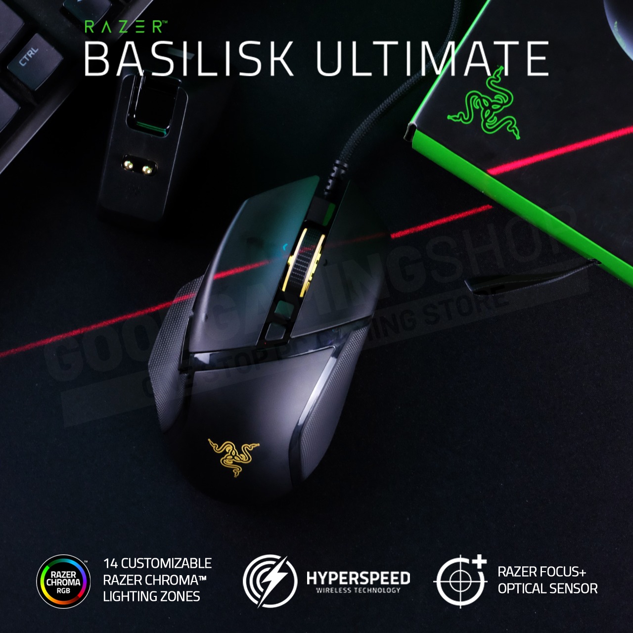 ماوس بی سیم گیمینگ ریزر مدل Basilisk Ultimate به همراه پایه شارژر