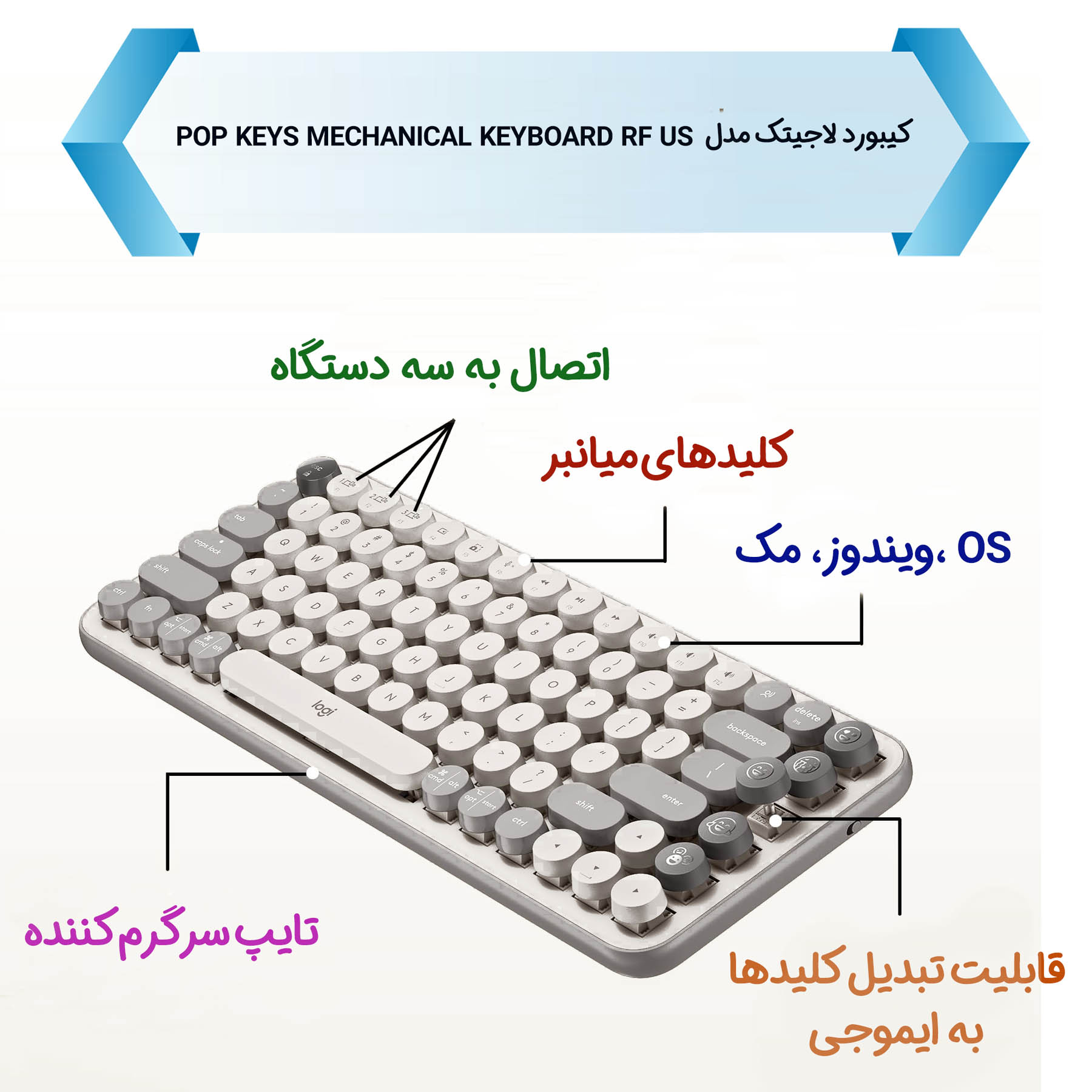کیبورد لاجیتک مدل POP KEYS MECHANICAL KEYBOARD RF US