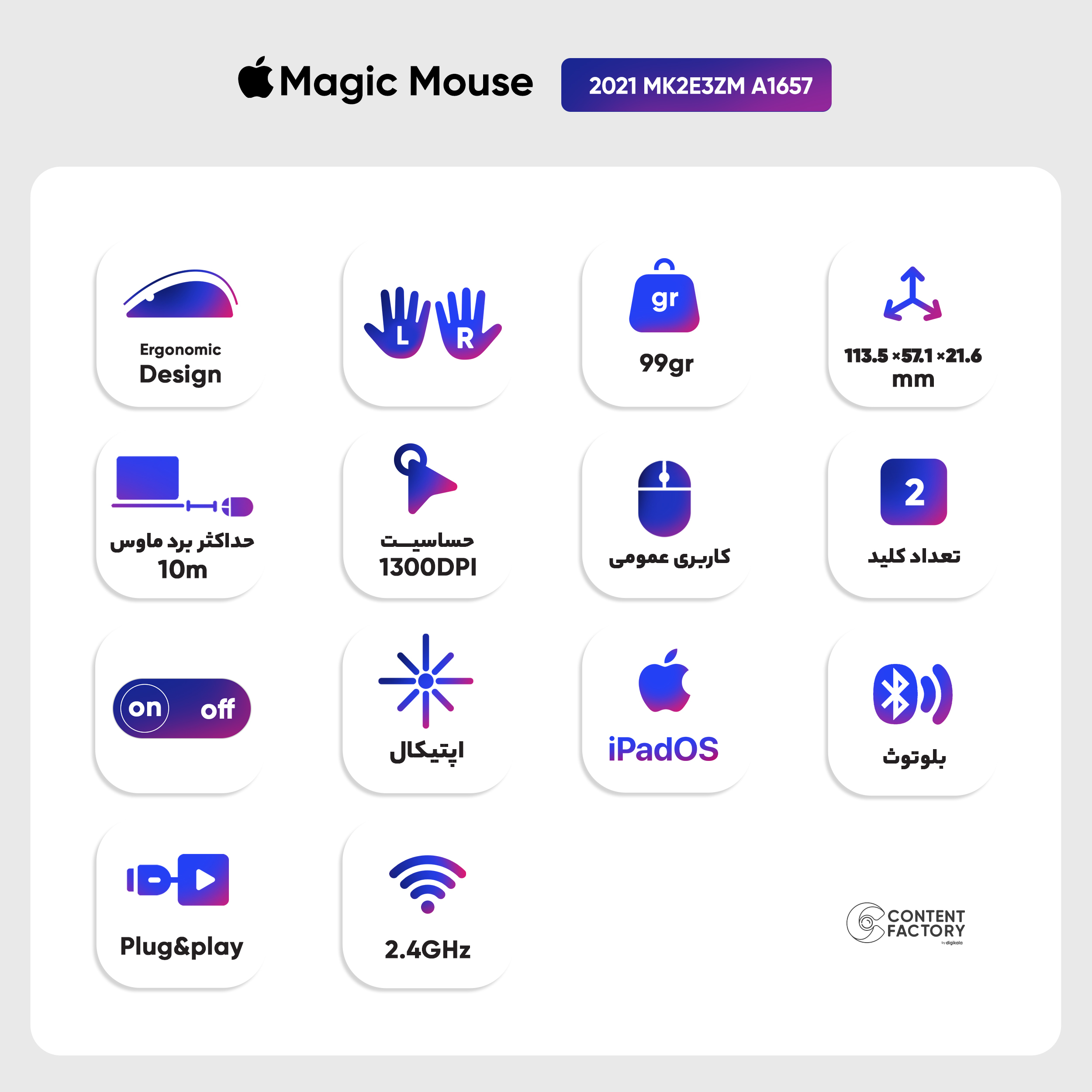 ماوس بی سیم اپل مدل Magic Mouse 2021 A1657
