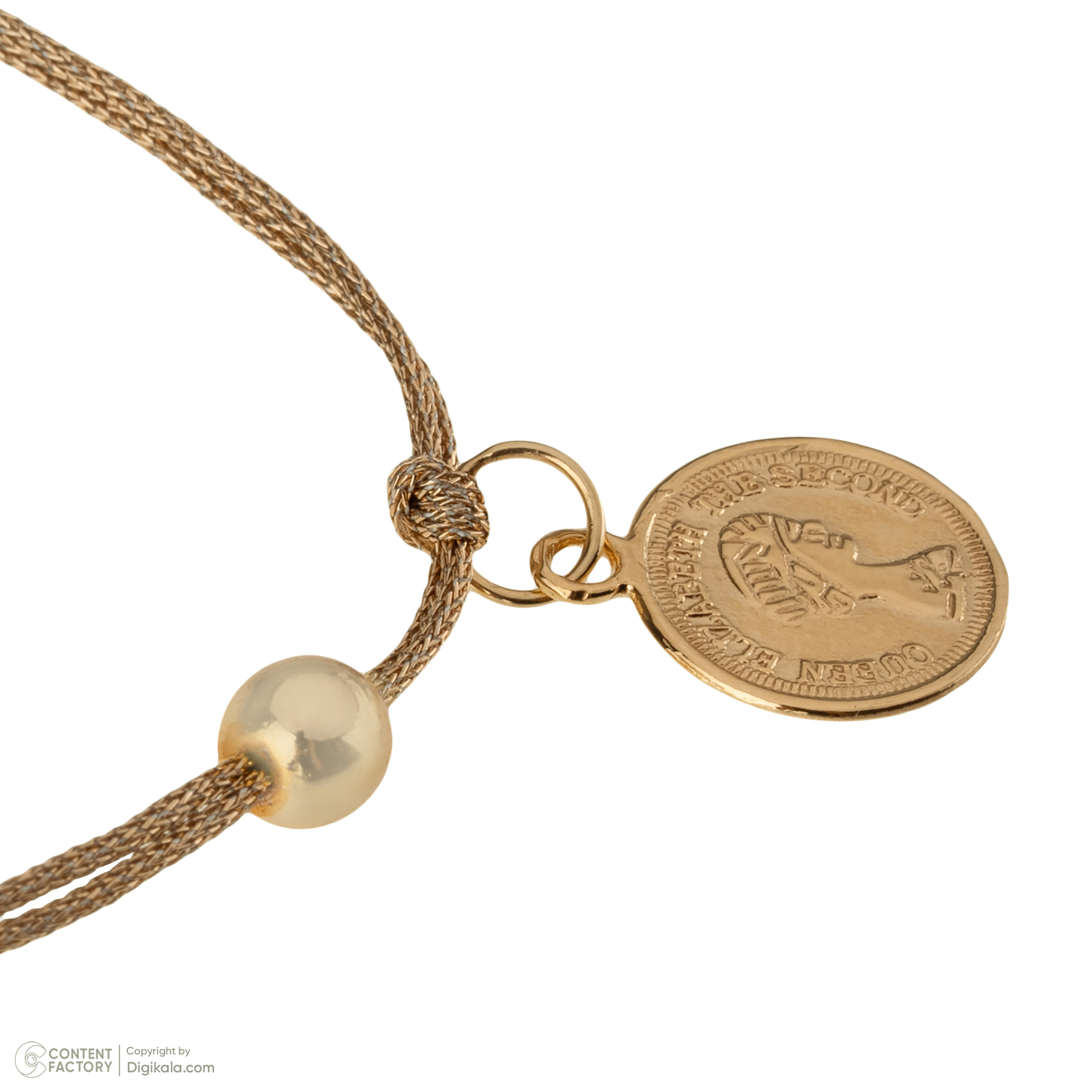 دستبند طلا 18 عیار زنانه گالری شیدا مجد مدل سکه ملکه نخی لمه بژ
