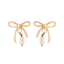 گوشواره میخی طلا 18 عیار زنانه گالری شیدا مجد مدل پاپیون و مروارید