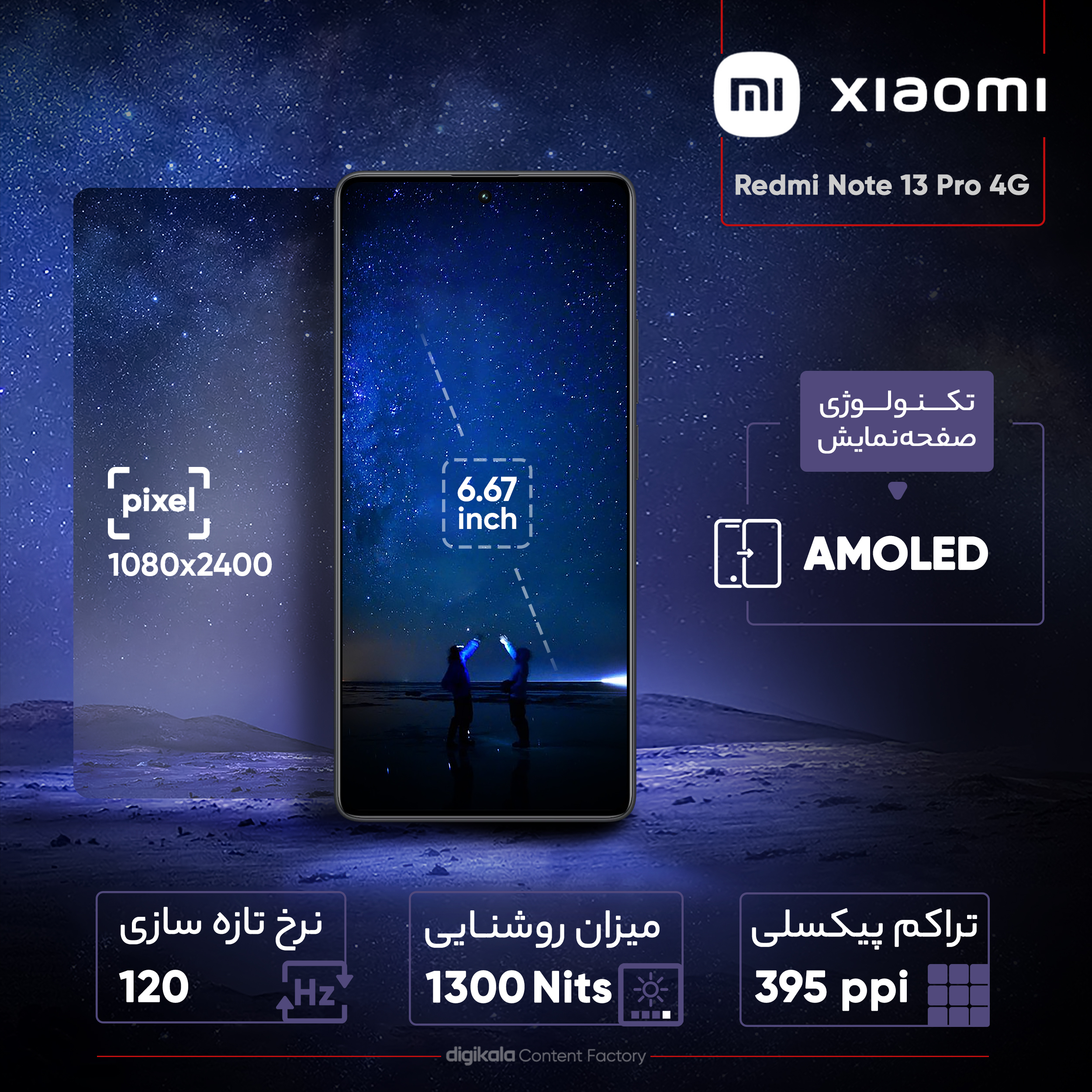 گوشی موبایل شیائومی مدل Redmi Note 13 Pro 4G دو سیم کارت ظرفیت 256 گیگابایت و رم 12 گیگابایت