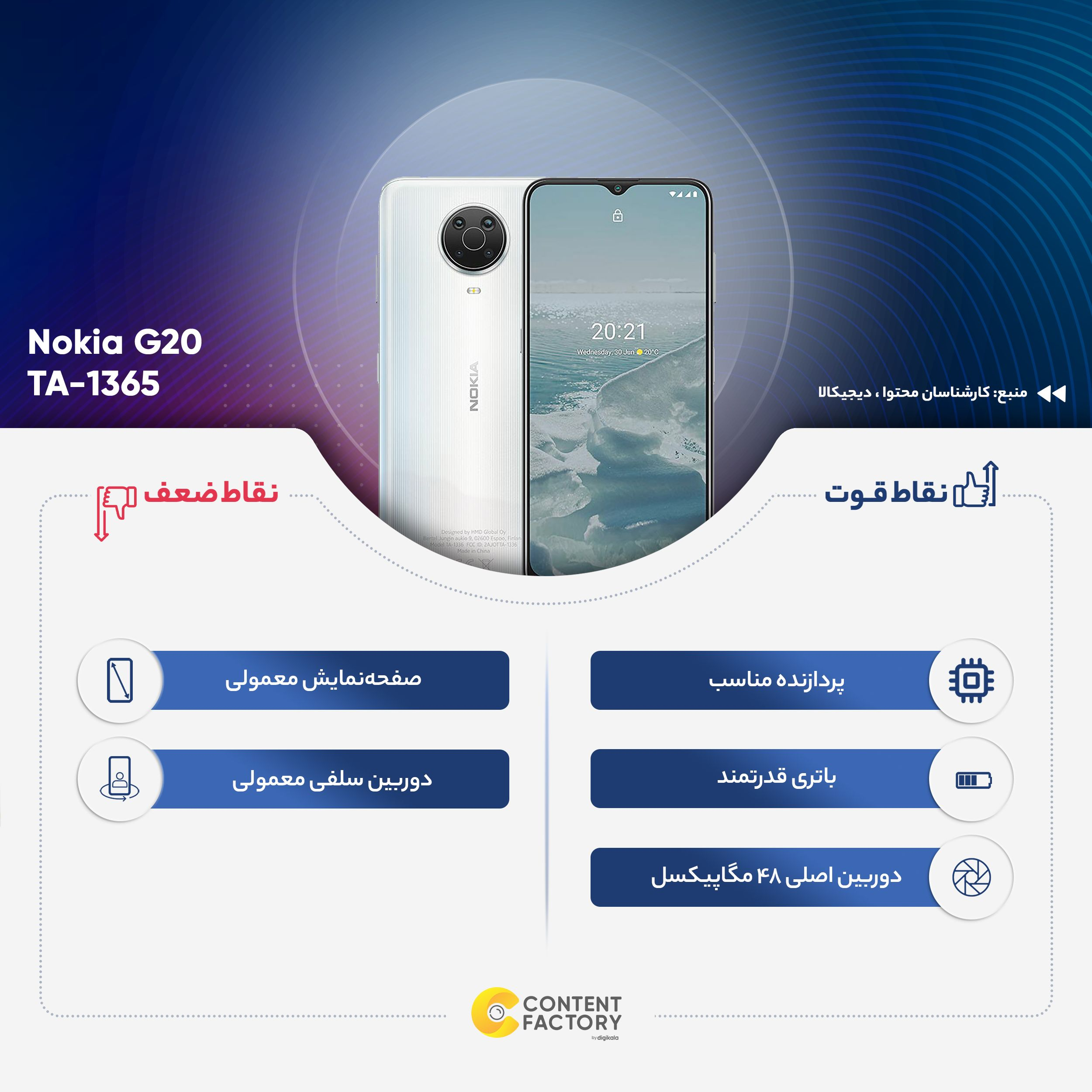 گوشی موبایل نوکیا مدل G20 TA-1365 دو سیم‌کارت ظرفیت 128 گیگابایت و رم 4 گیگابایت