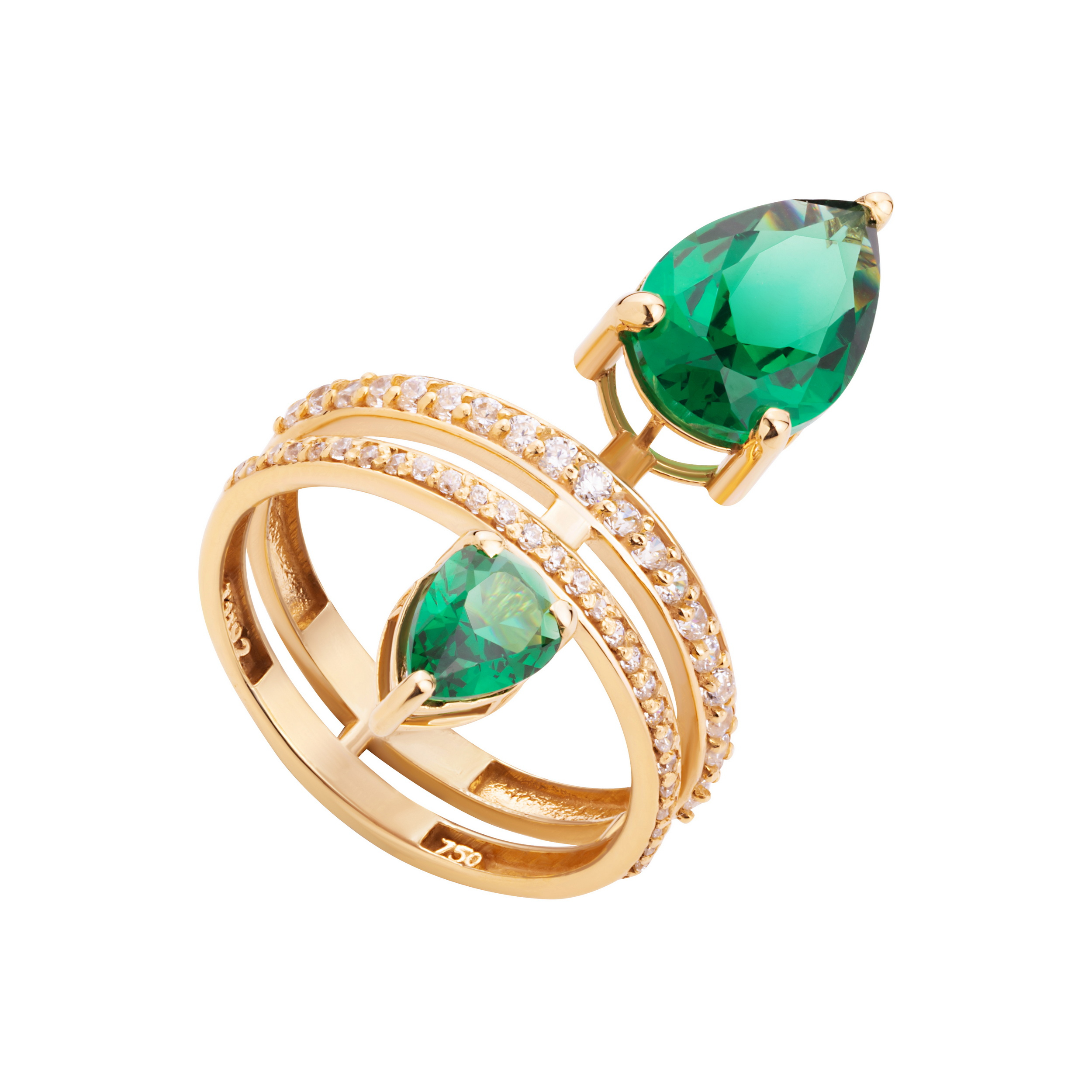 انگشتر طلا 18 عیار زنانه گالری شیدا مجد مدل دوبل تورمالین نگینی سایز 54