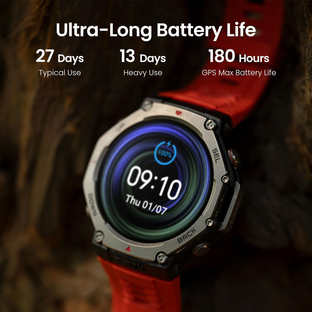 ساعت هوشمند 49 میلیمتری امیزفیت مدل T-Rex 3 با بند سیلیکونی