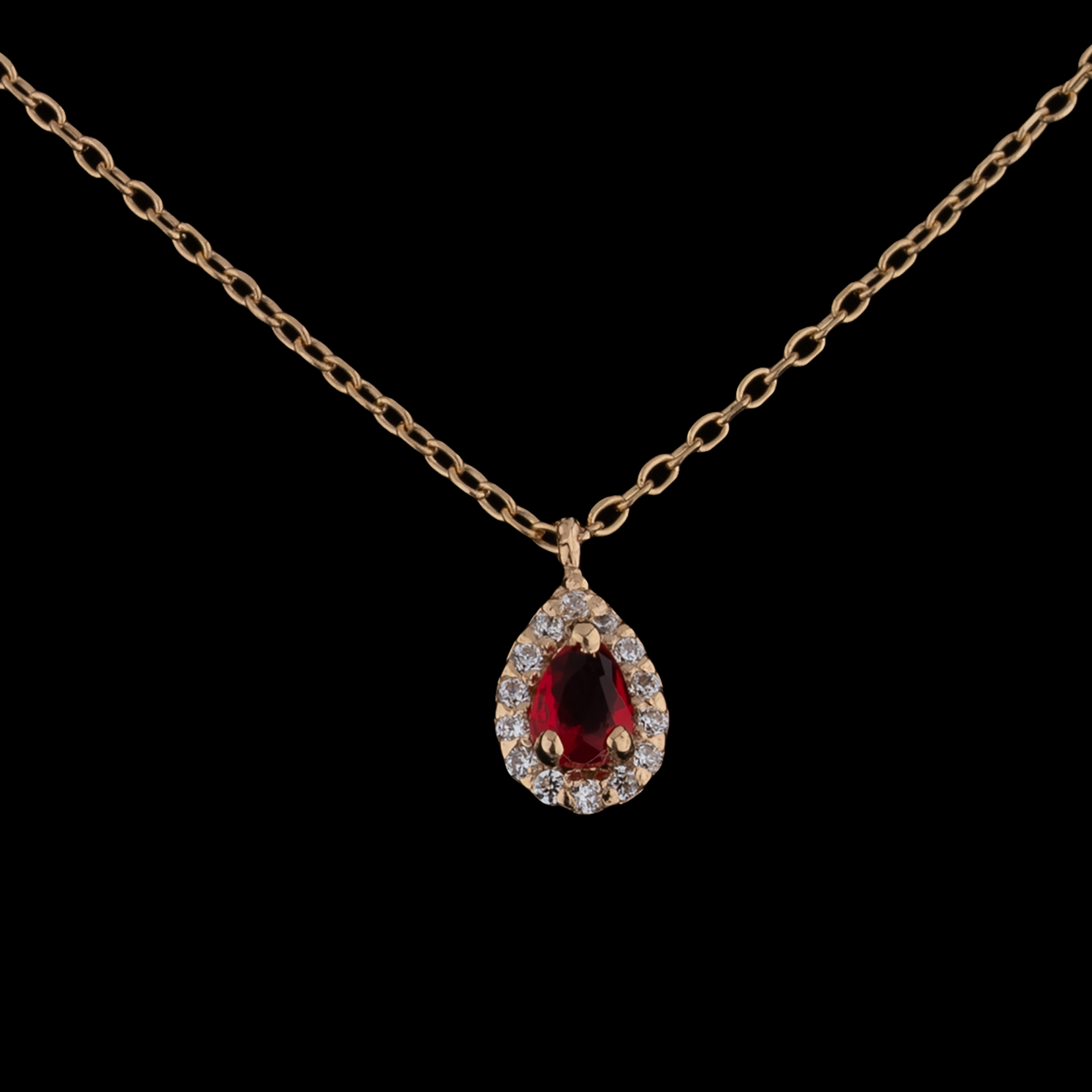 گردنبند طلا 18 عیار زنانه گالری شیدا مجد مدل اشک نگینی گارنت