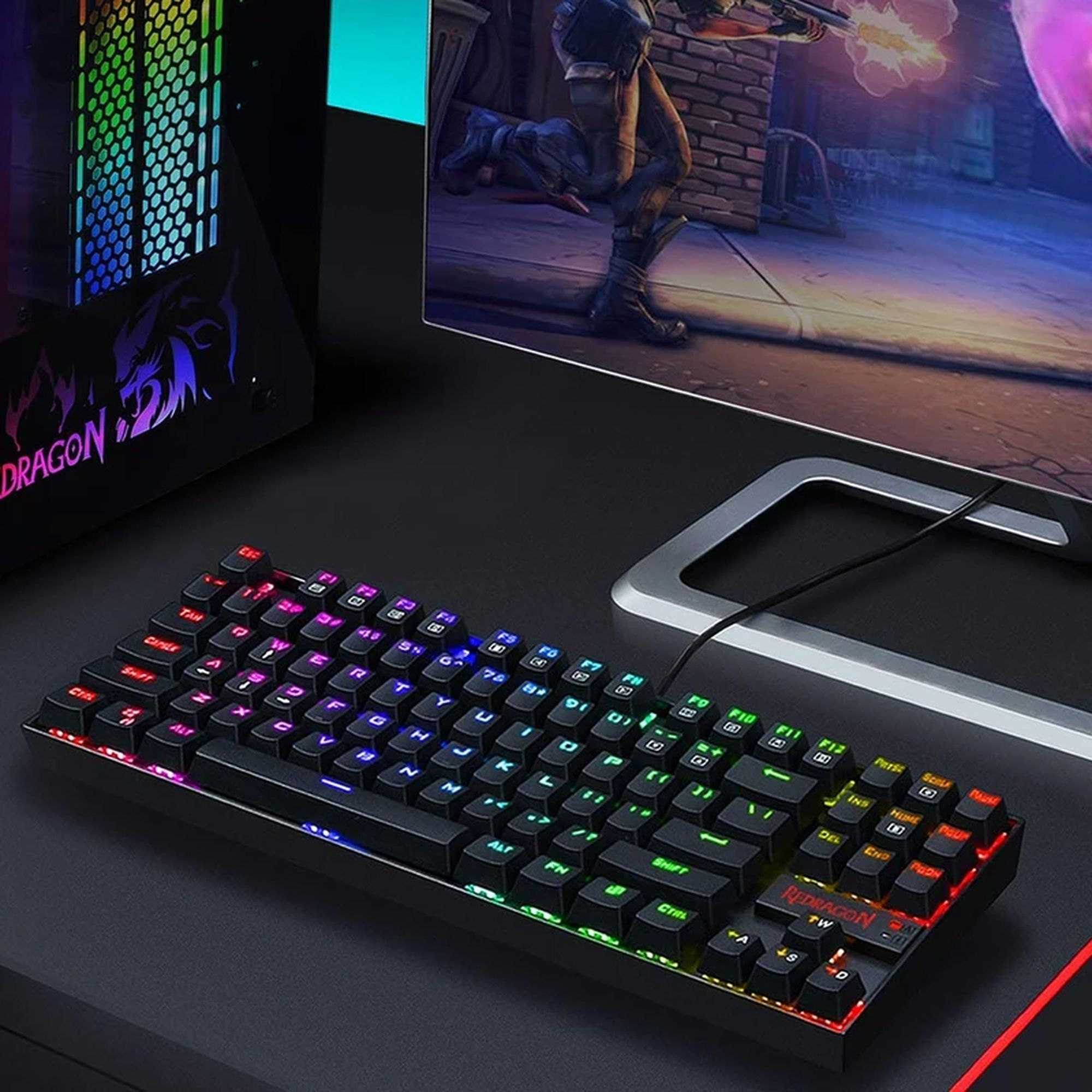 کیبورد گیمینگ ردراگون مدل K552 RGB، سوییچ مکانیکال آبی، Tenkeyless، نورپردازی RGB