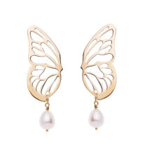 گوشواره میخی طلا 18 عیار زنانه گالری شیدا مجد مدل نیمه پروانه مروارید