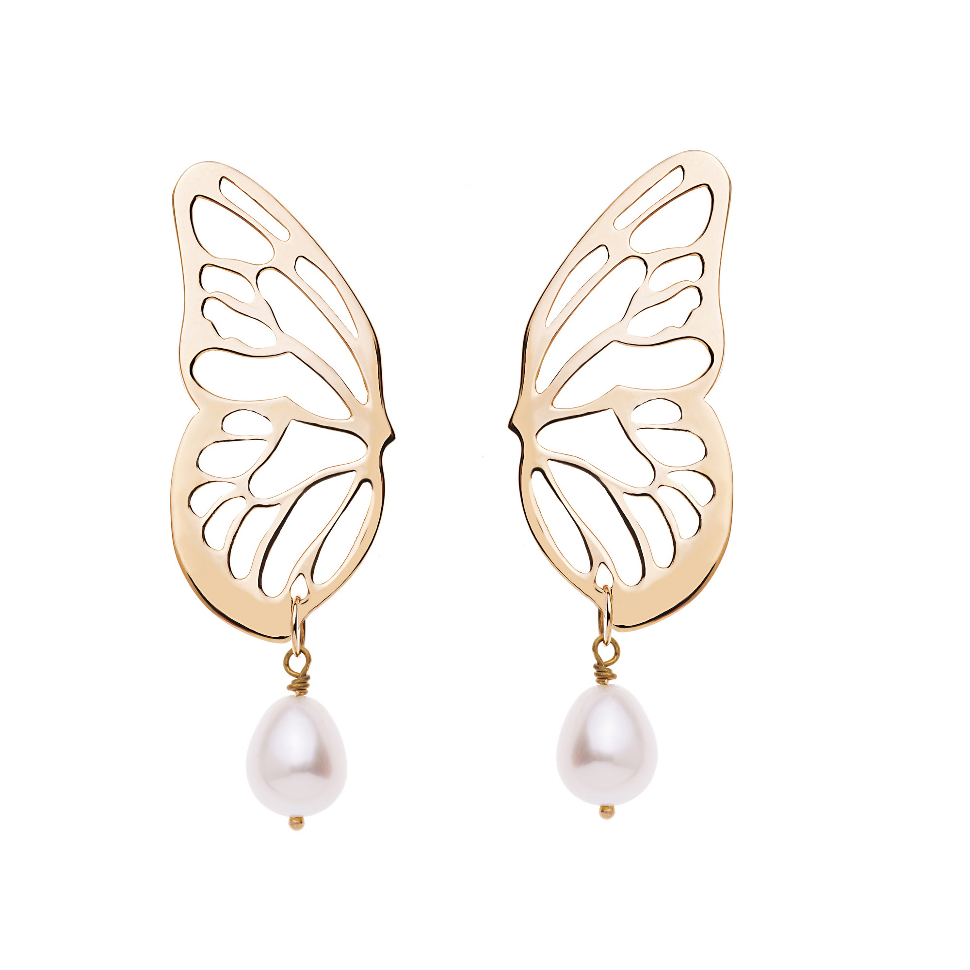 گوشواره میخی طلا 18 عیار زنانه گالری شیدا مجد مدل نیمه پروانه مروارید