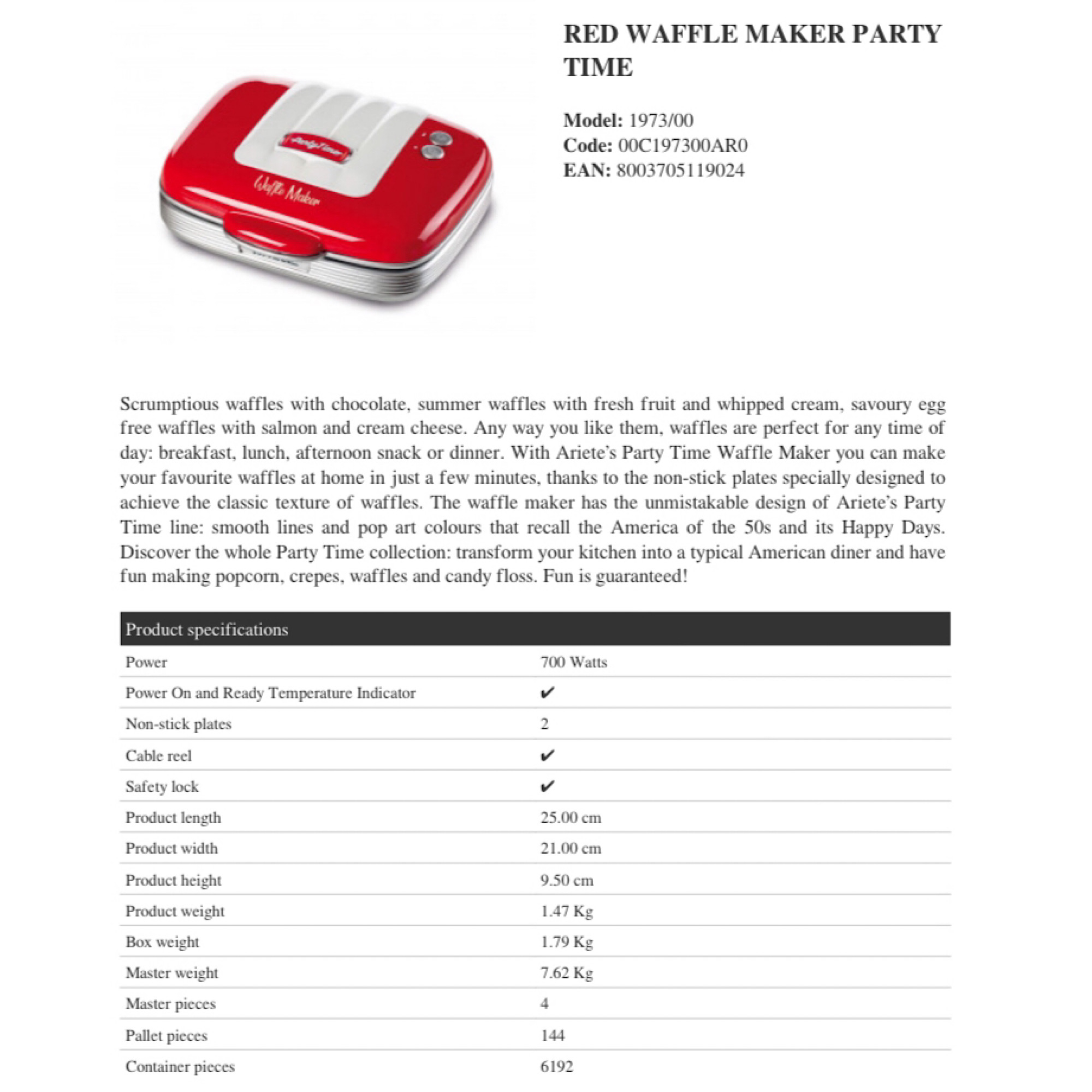 وافل ساز آریته مدل Party Time1973