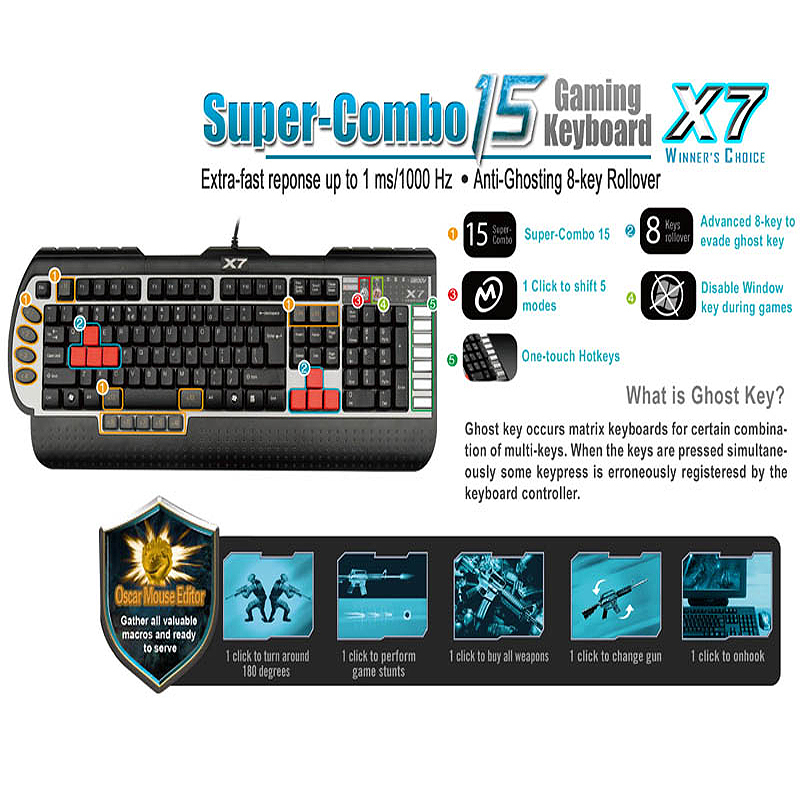 کیبورد مخصوص بازی ای فورتک مدل X7_G800V