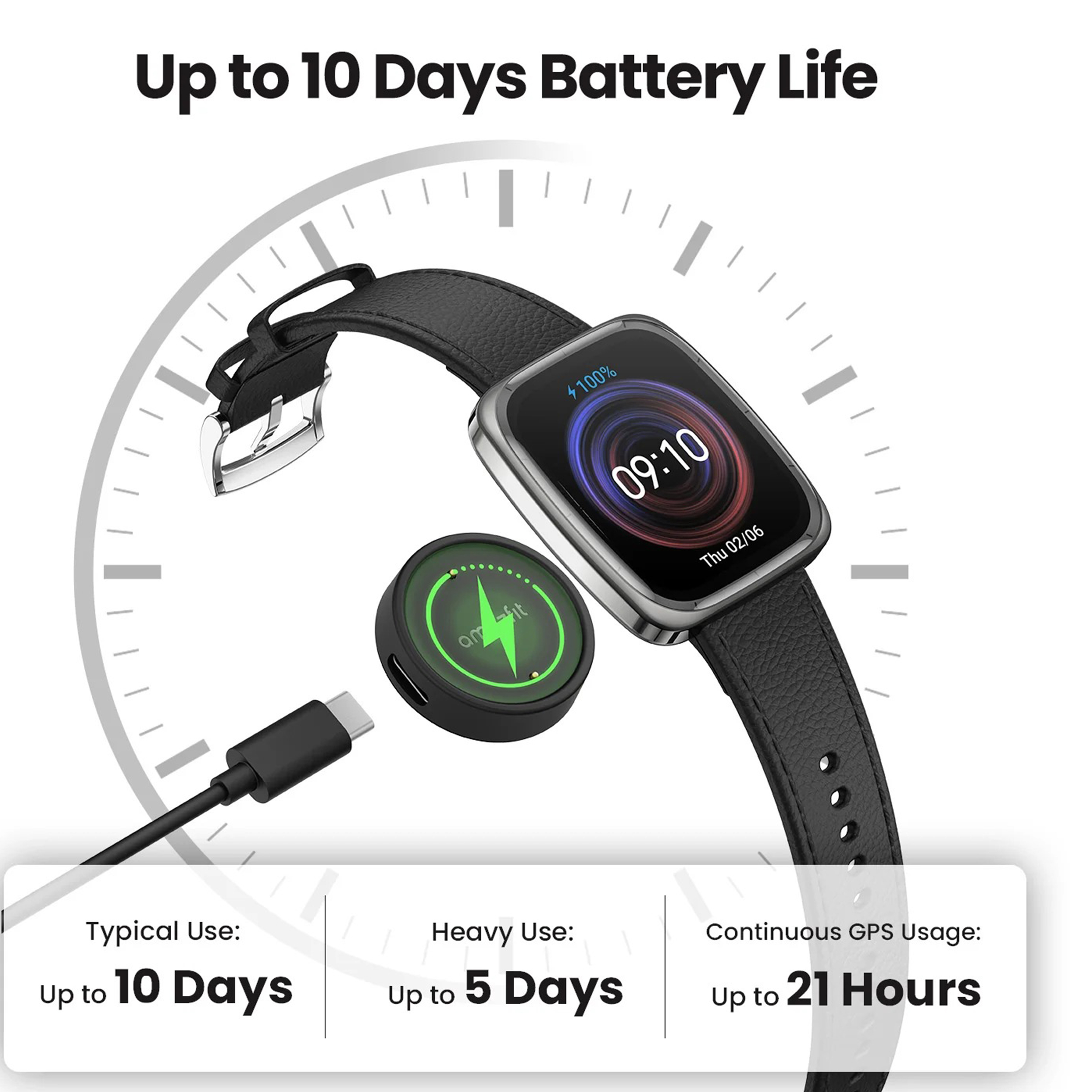 ساعت هوشمند 43 میلی متری امیزفیت مدل Active 2 Square با بند چرمی