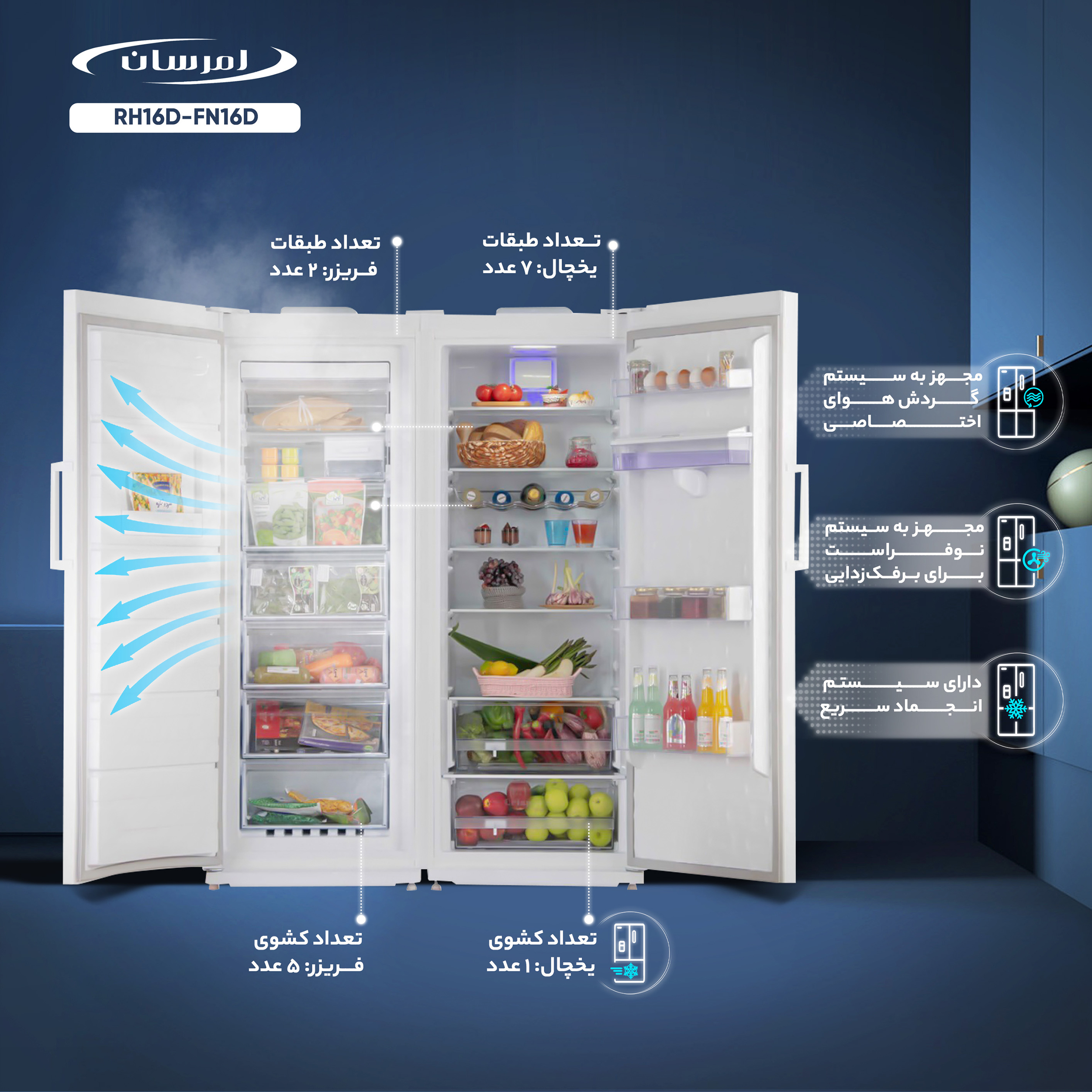 یخچال و فریزر دوقلو 16 فوت امرسان مدل  RH16D-FN16D