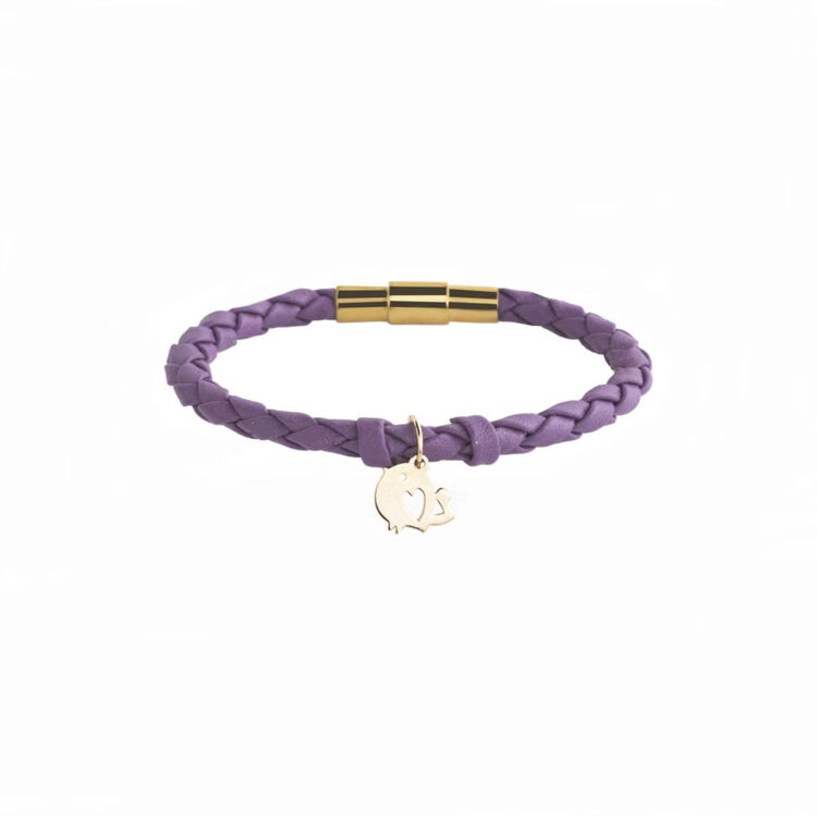 دستبند طلا 18 عیار دخترانه با بند چرمی گالری شیدا مجد مدل جوجه