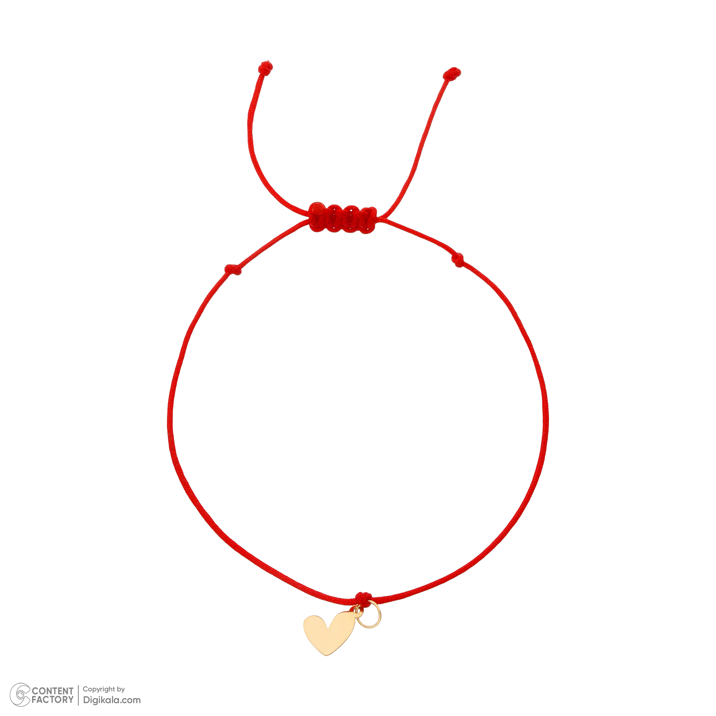 دستبند طلا 18 عیار زنانه گالری شیدا مجد مدل قلب توپر نخی قرمز