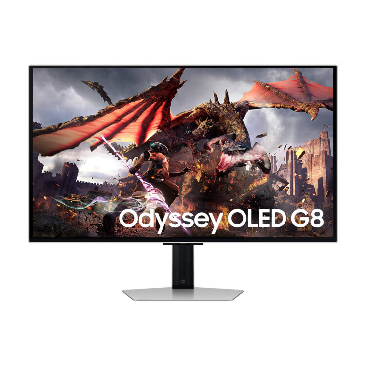 مانیتور گیمینگ 32 اینچ سامسونگ مدل Odyssey G80SD LS32DG802SMXUE، رزولوشن 4K UHD، پنل OLED، نرخ بروزرسانی 240 هرتز، با نسبت تصویر 16:9، دارای اسپیکر داخلی، دارای پورت HDMI و DisplayPort