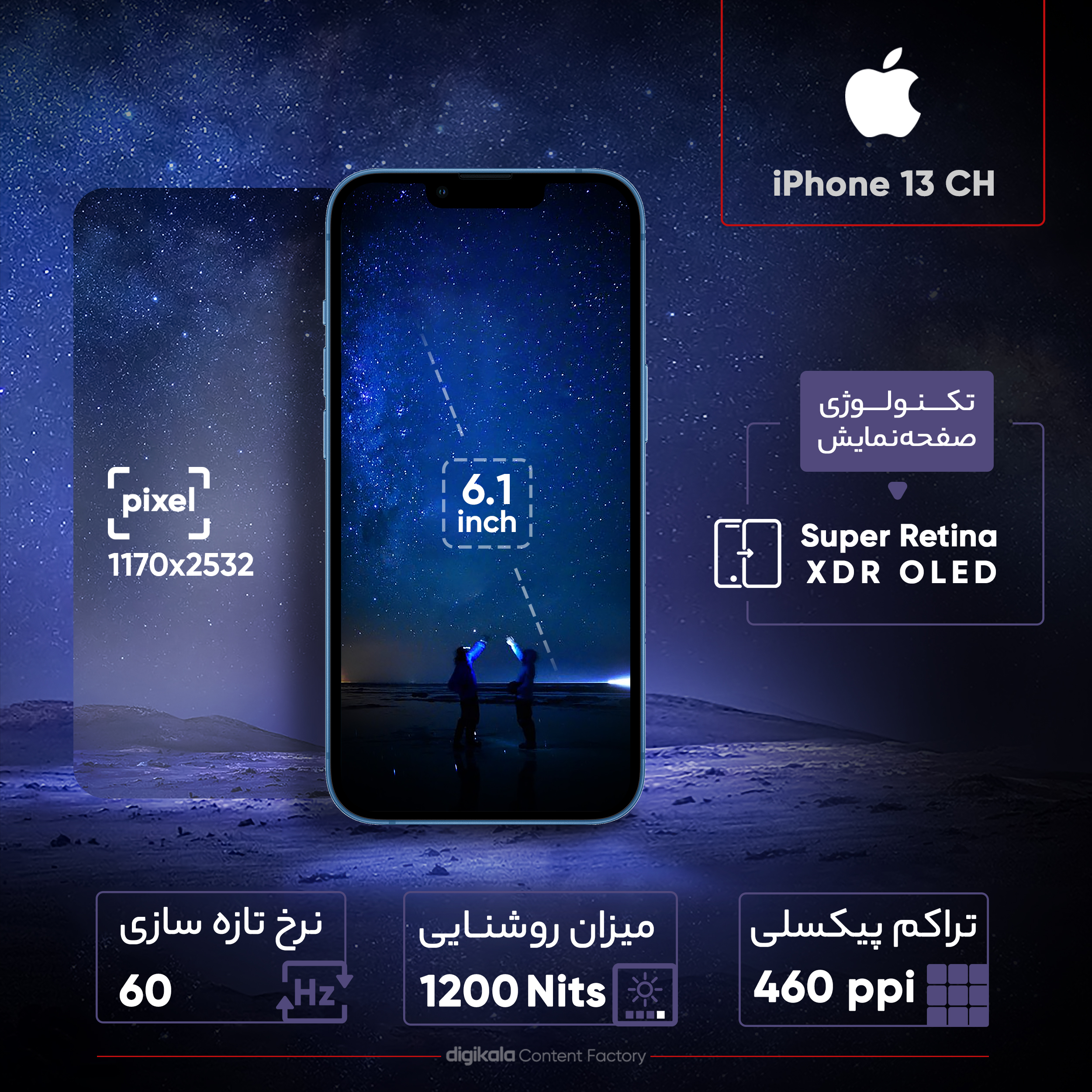 گوشی موبایل اپل مدل iPhone 13 CH دو سیم‌ کارت ظرفیت 128 گیگابایت و رم 4 گیگابایت به همراه شارژر 20 وات اپل - نات اکتیو