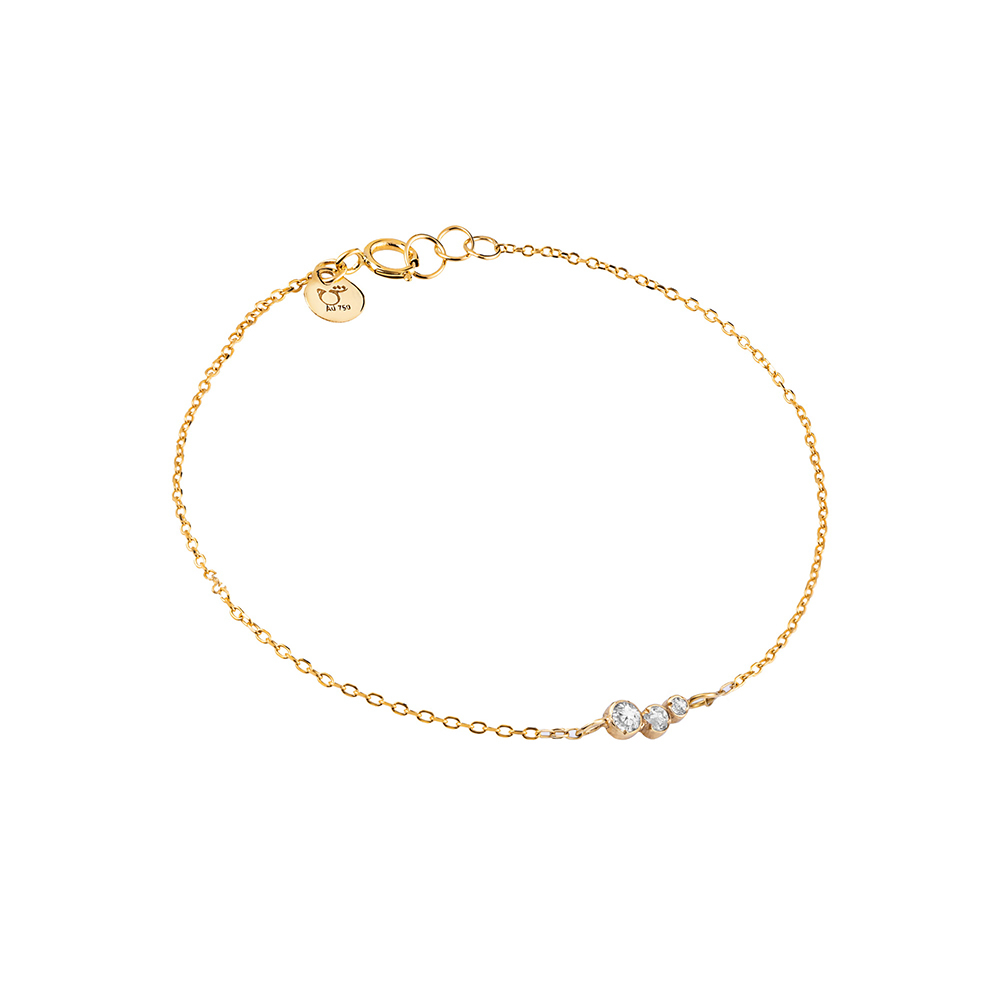 دستبند طلا 18 عیار زنانه گالری شیدا مجد مدل سه نگین زیرکن زنجیری