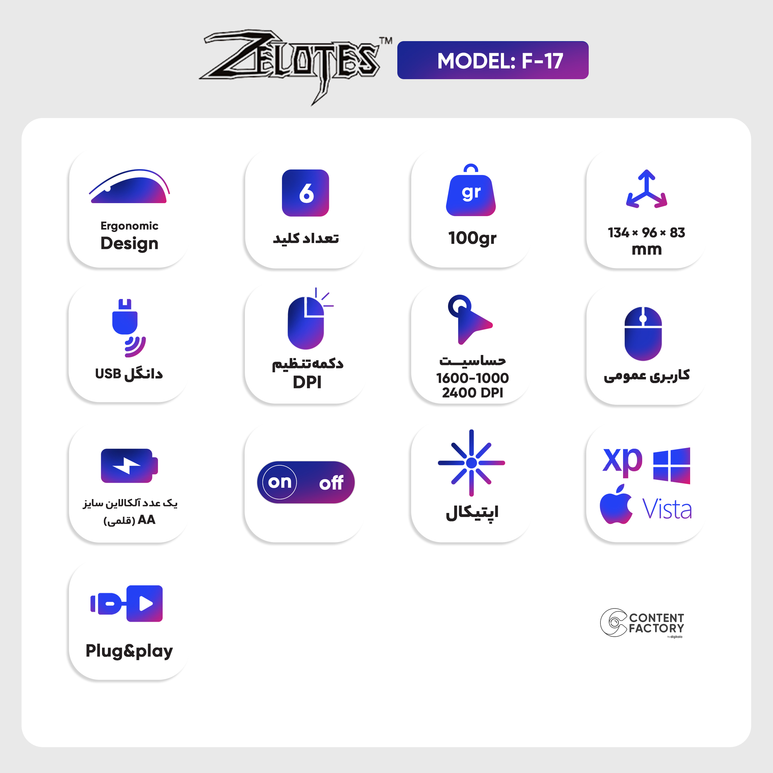 ماوس بی سیم زیلوتس مدل F-17
