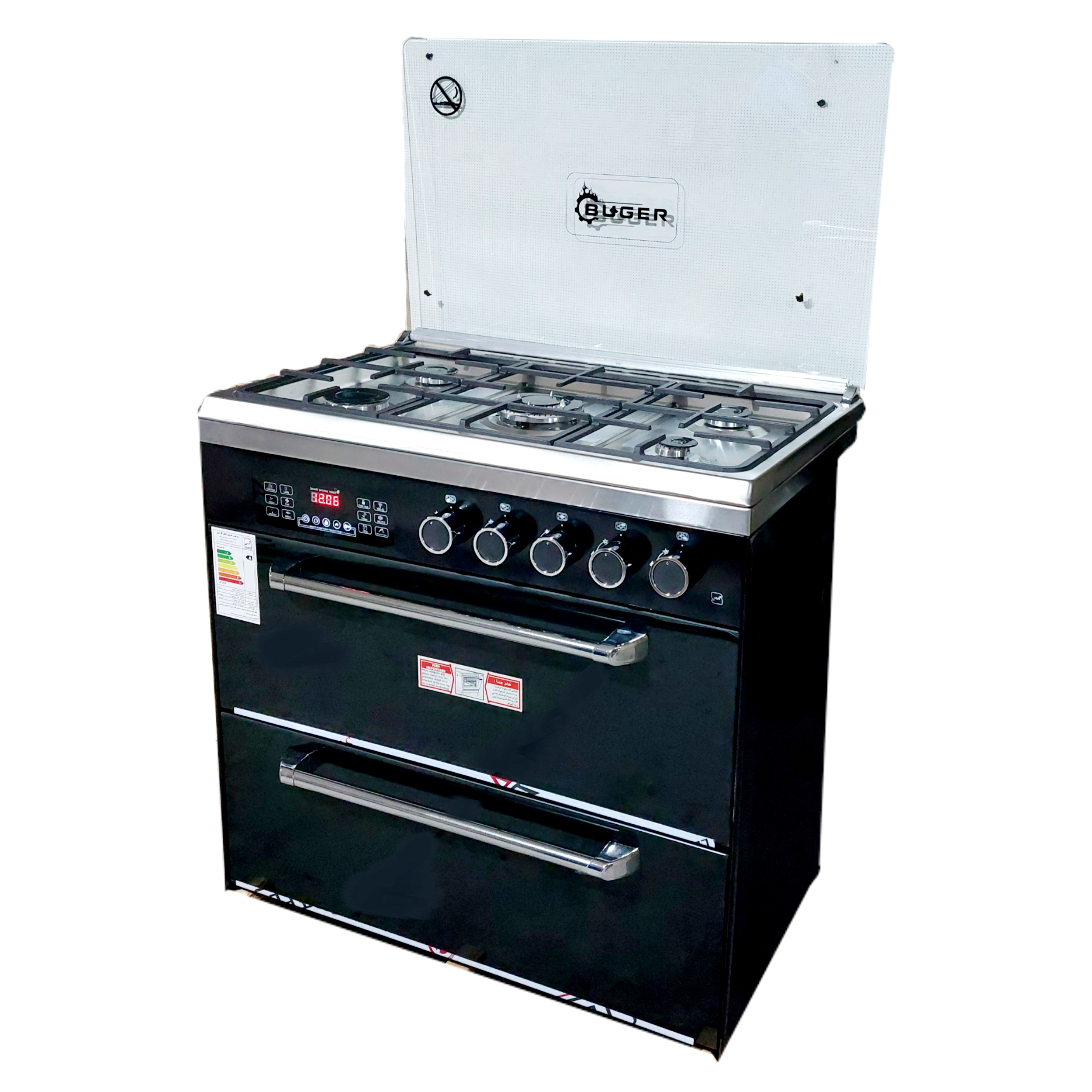 اجاق گاز 5 شعله بوگر مدل طرح فر رویه استیل کد 904