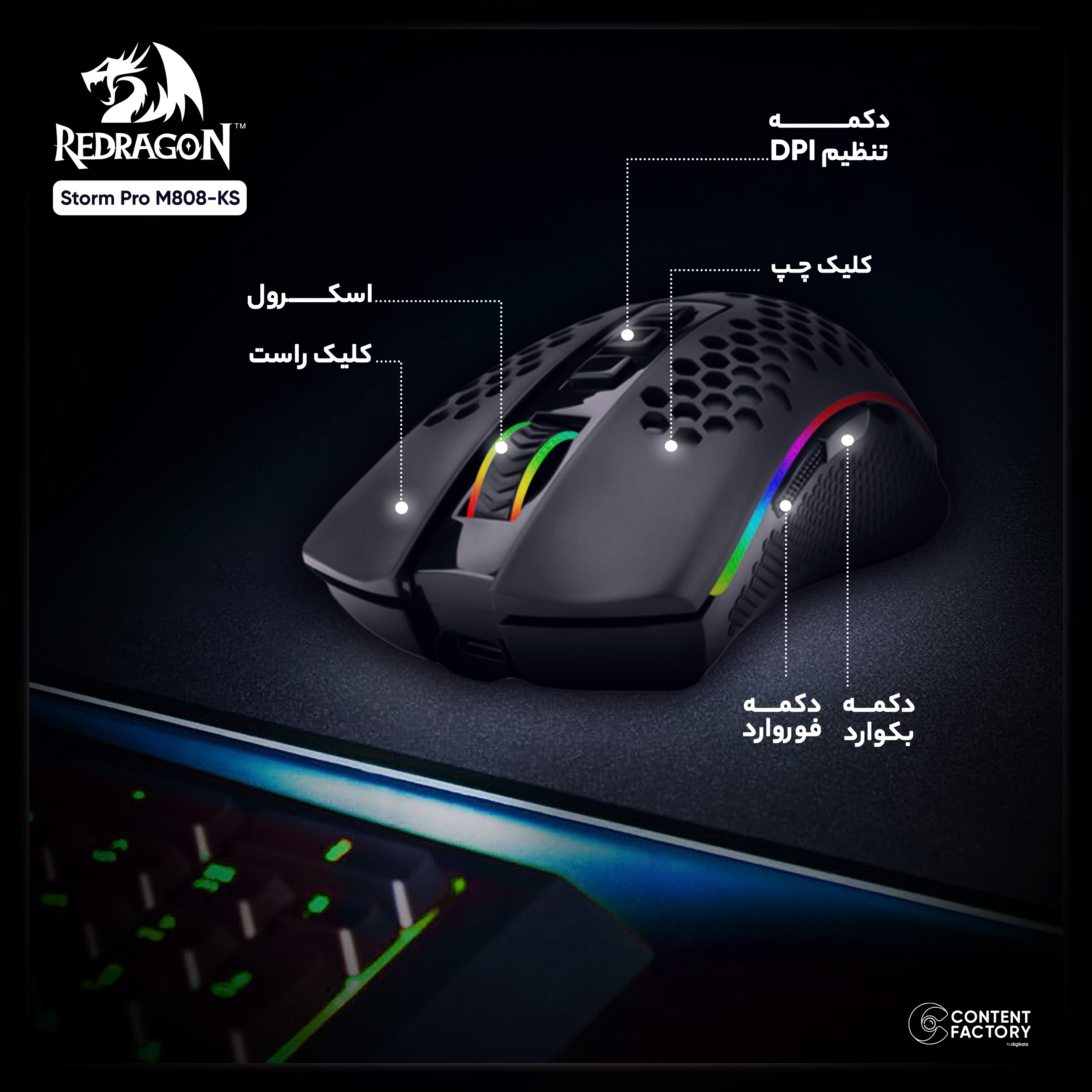 ماوس مخصوص بازی ردراگون مدل Storm Pro M808-KS