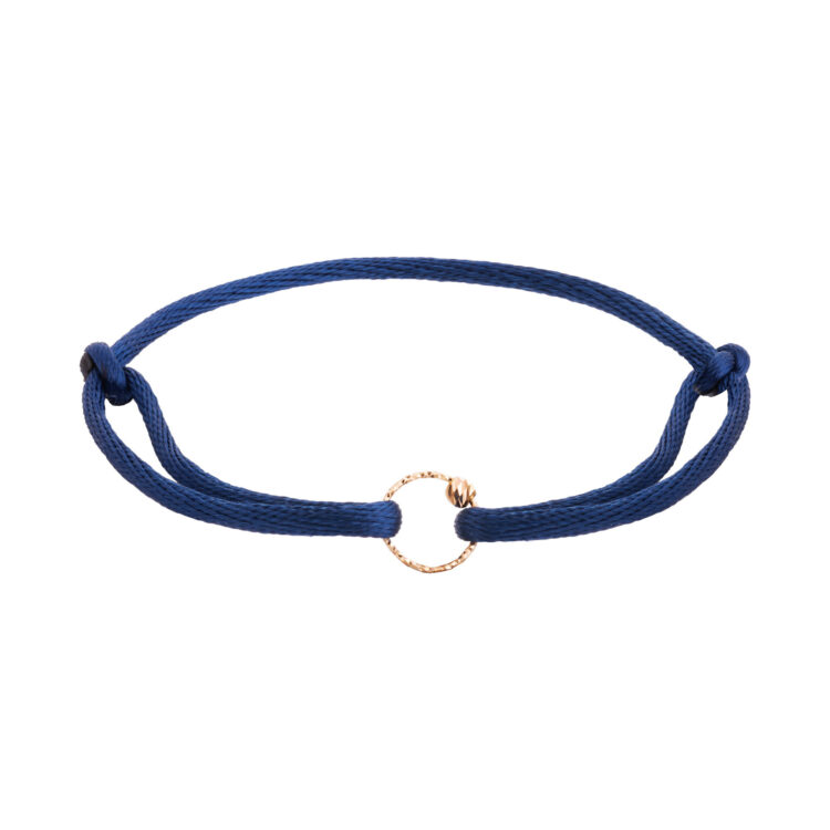 دستبند طلا 18 عیار زنانه با بند نخی گالری شیدا مجد مدل آلبرتا نخی لمه سورمه ای