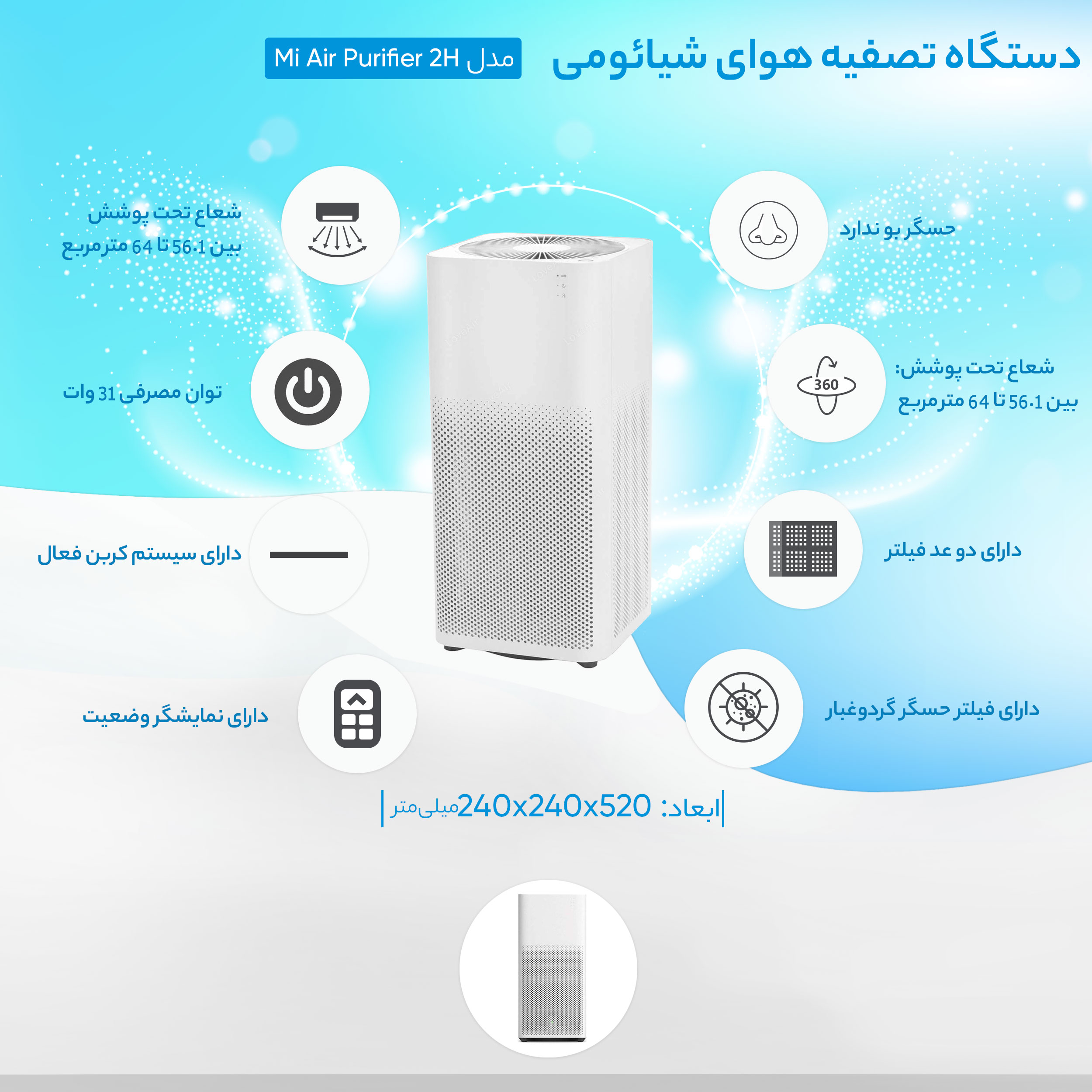 دستگاه تصفیه کننده هوا شیائومی مدل Mi Air Purifier 2H