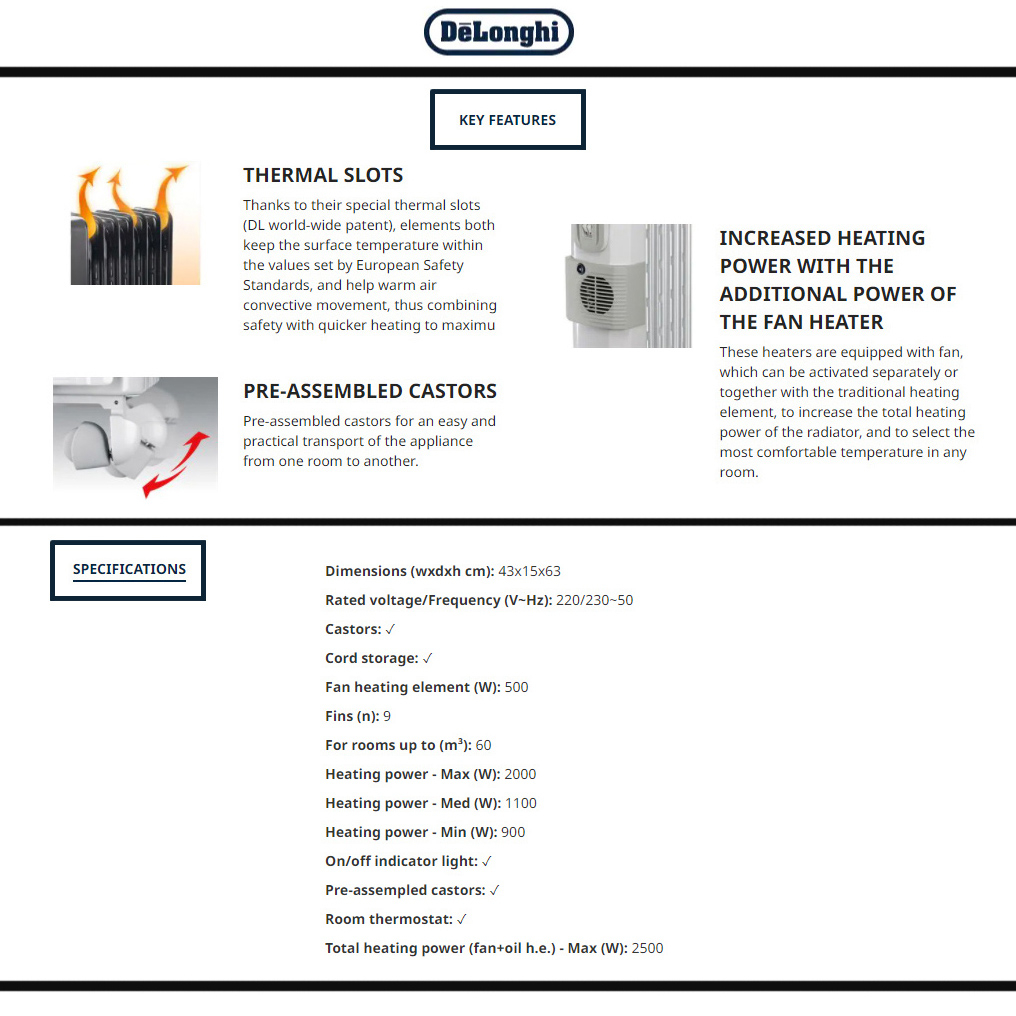 شوفاژ برقی دلونگی مدل KH770925 OIL FILLED