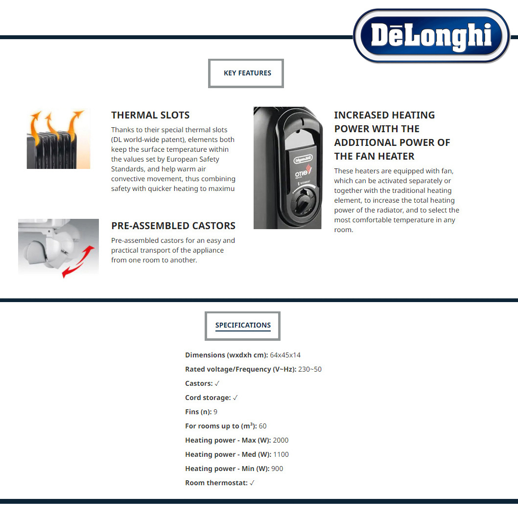 شوفاژ برقی دلونگی مدل V550920 OIL FILLED