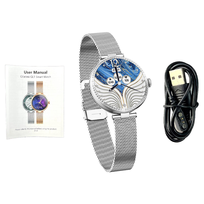 ساعت هوشمند گلوریمی مدل GL1 (مخصوص بانوان) دارای قابلیت های قابلیت مکالمه از طریق بلوتوث بند استیل