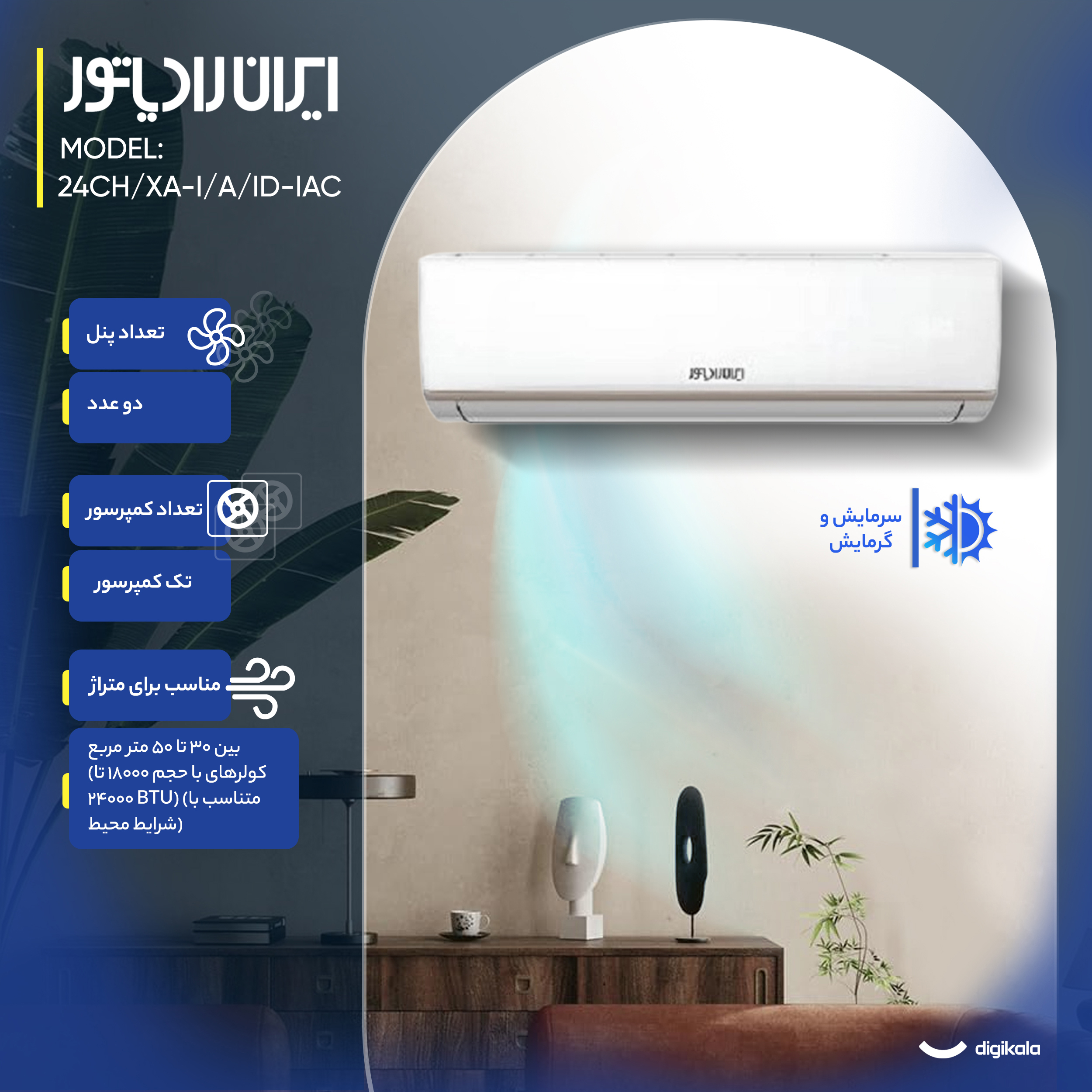 کولر گازی اسپلیت دیواری (Split) 24000 اینورتر ایران رادیاتور مدل IAC-24CH/XA-I/A/ID