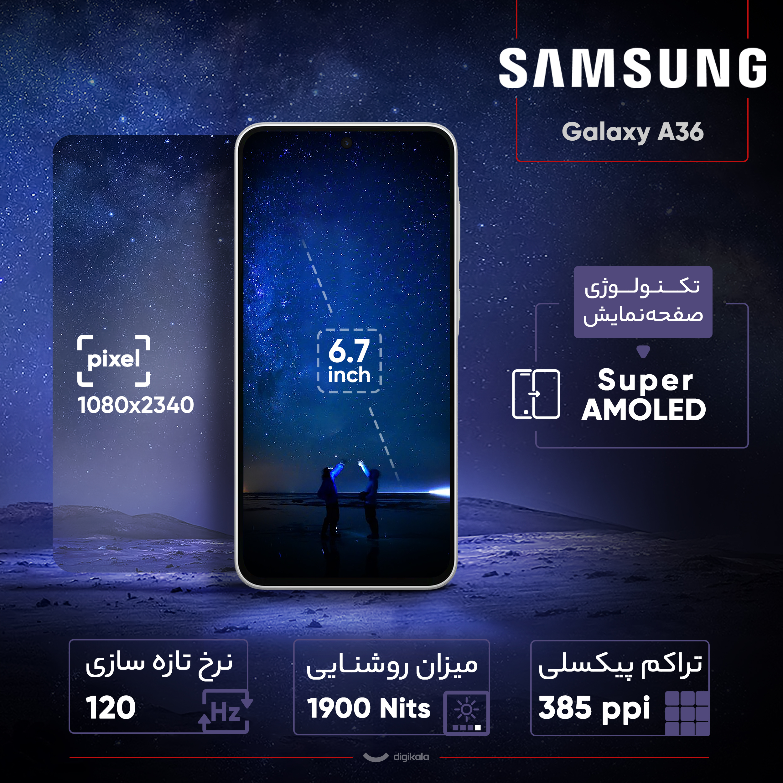گوشی موبایل سامسونگ مدل Galaxy A36 دو سیم کارت ظرفیت 256 گیگابایت و رم 12 گیگابایت