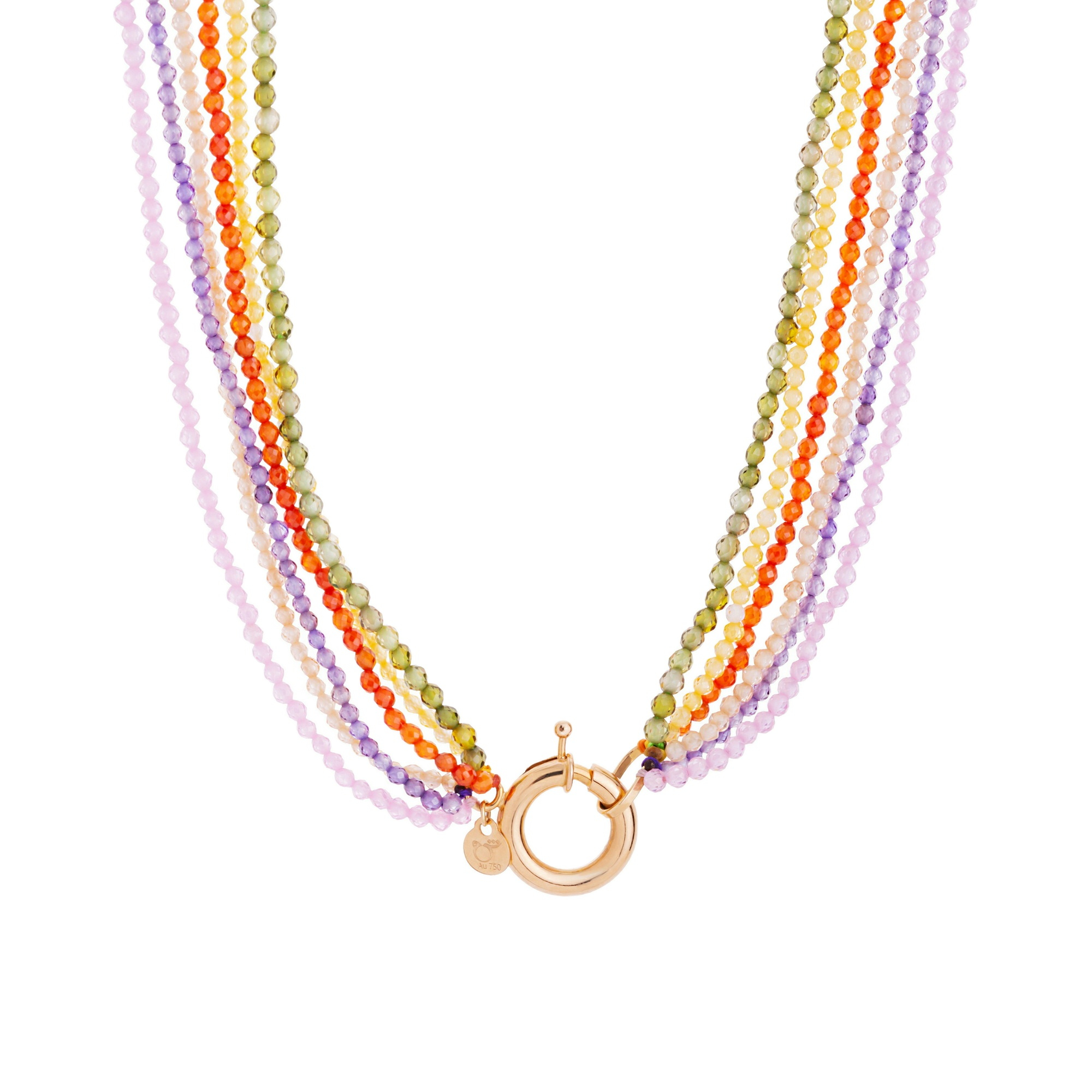 گردنبند طلا با طرح مهره 18 عیار زنانه گالری شیدا مجد مدل قفل مدبر و سواروسکی رنگی