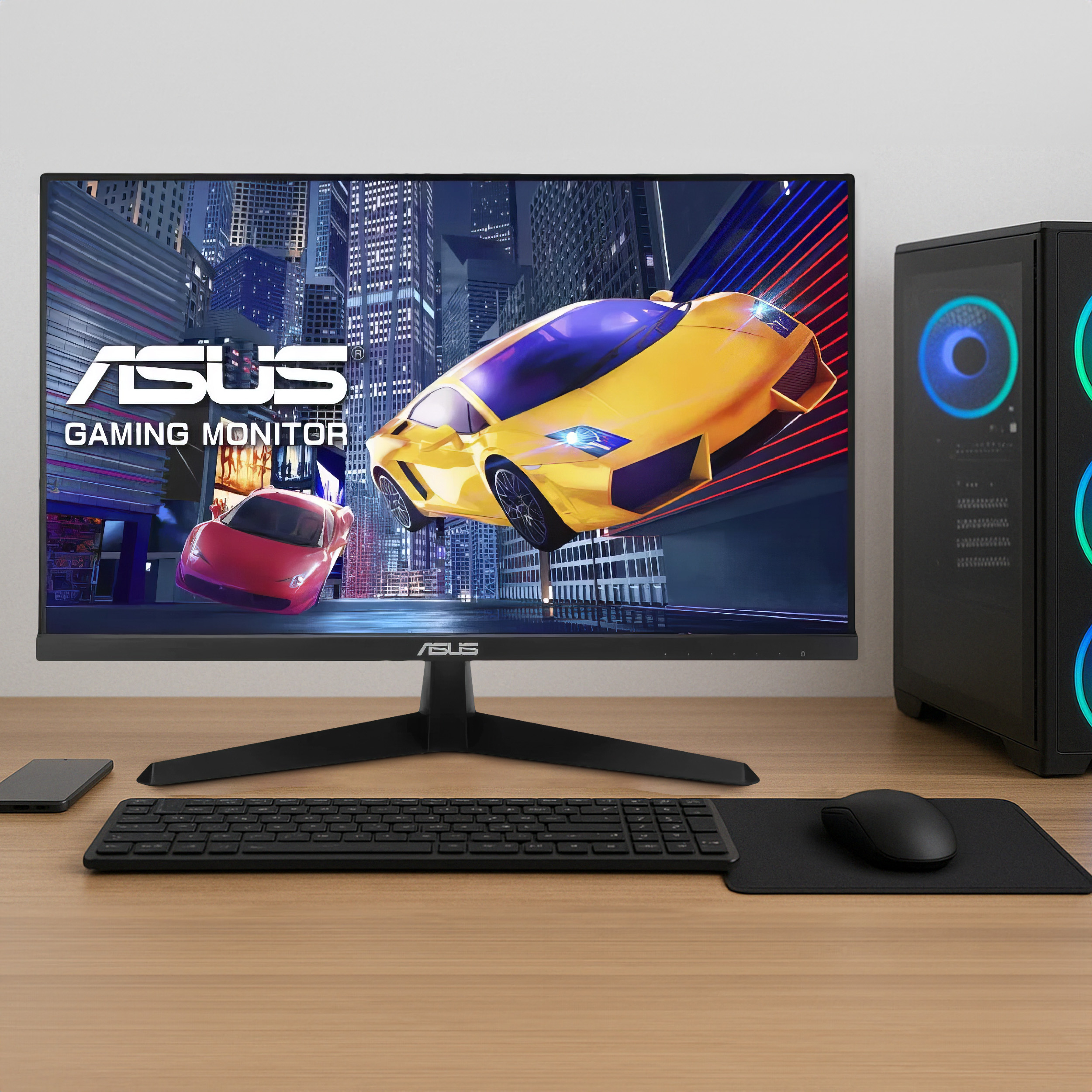 مانیتور 23.8 اینچ ایسوس مدل VY249HGE، رزولوشن Full-HD، پنل IPS، نرخ بروزرسانی 144 هرتز، با نسبت تصویر 16:9، دارای پورت HDMI و خروجی هدفون