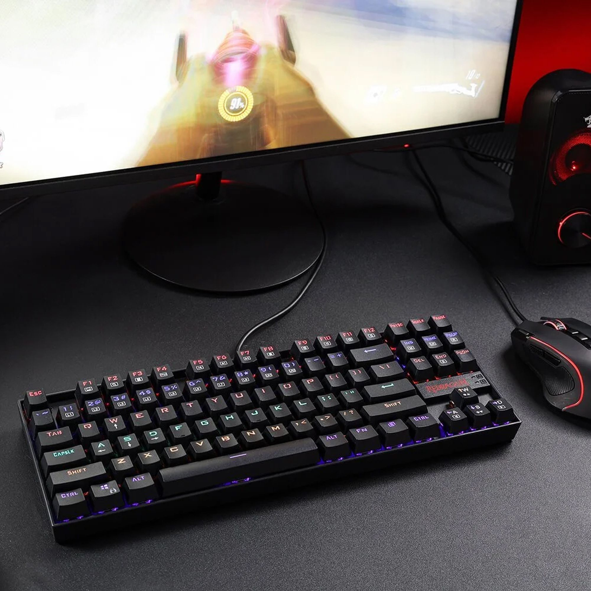 کیبورد گیمینگ ردراگون مدل K552 Kumara، سوییچ مکانیکال قرمز، Tenkeyless، نورپردازی RGB، قابلیت Anti-Ghosting