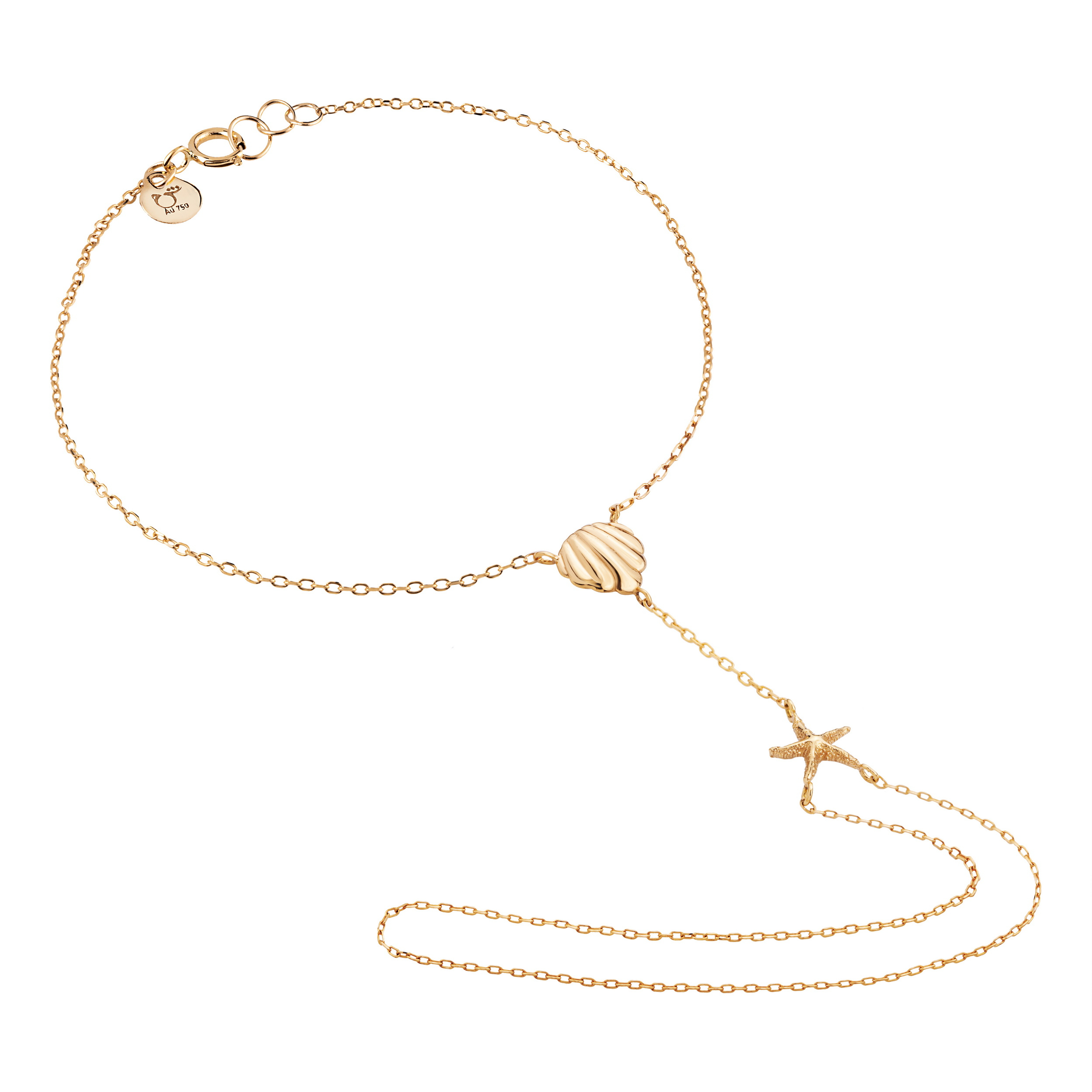 دستبند تمیمه طلا 18 عیار زنانه گالری شیدا مجد مدل صدف و ستاره دریایی