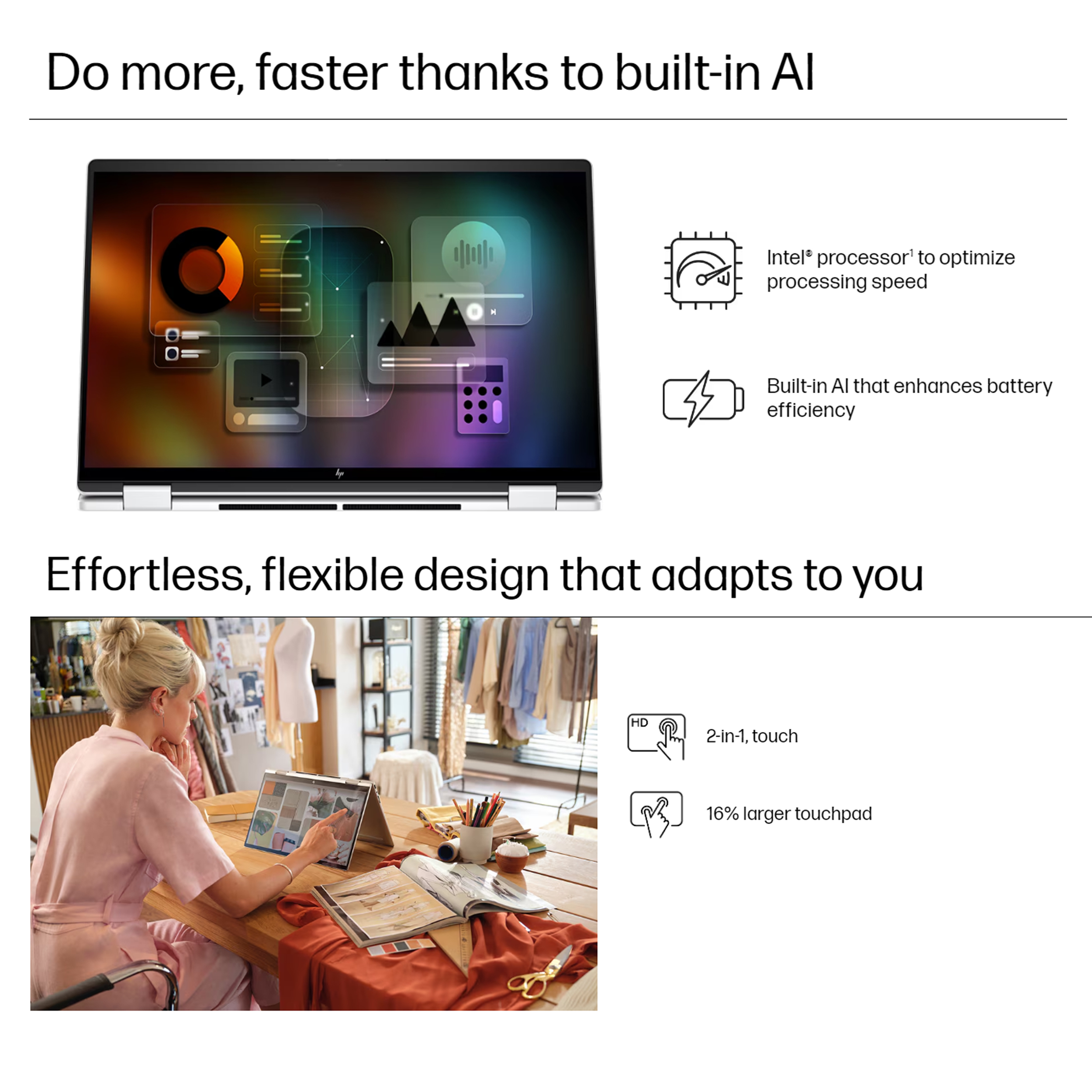 لپ تاپ 16 اینچی اچ پی مدل ENVY X360 2-in1 16-ac0023dX-Core Ultra 7 155U-16GB LPDDR5-1TB SSD-Tocuh-W