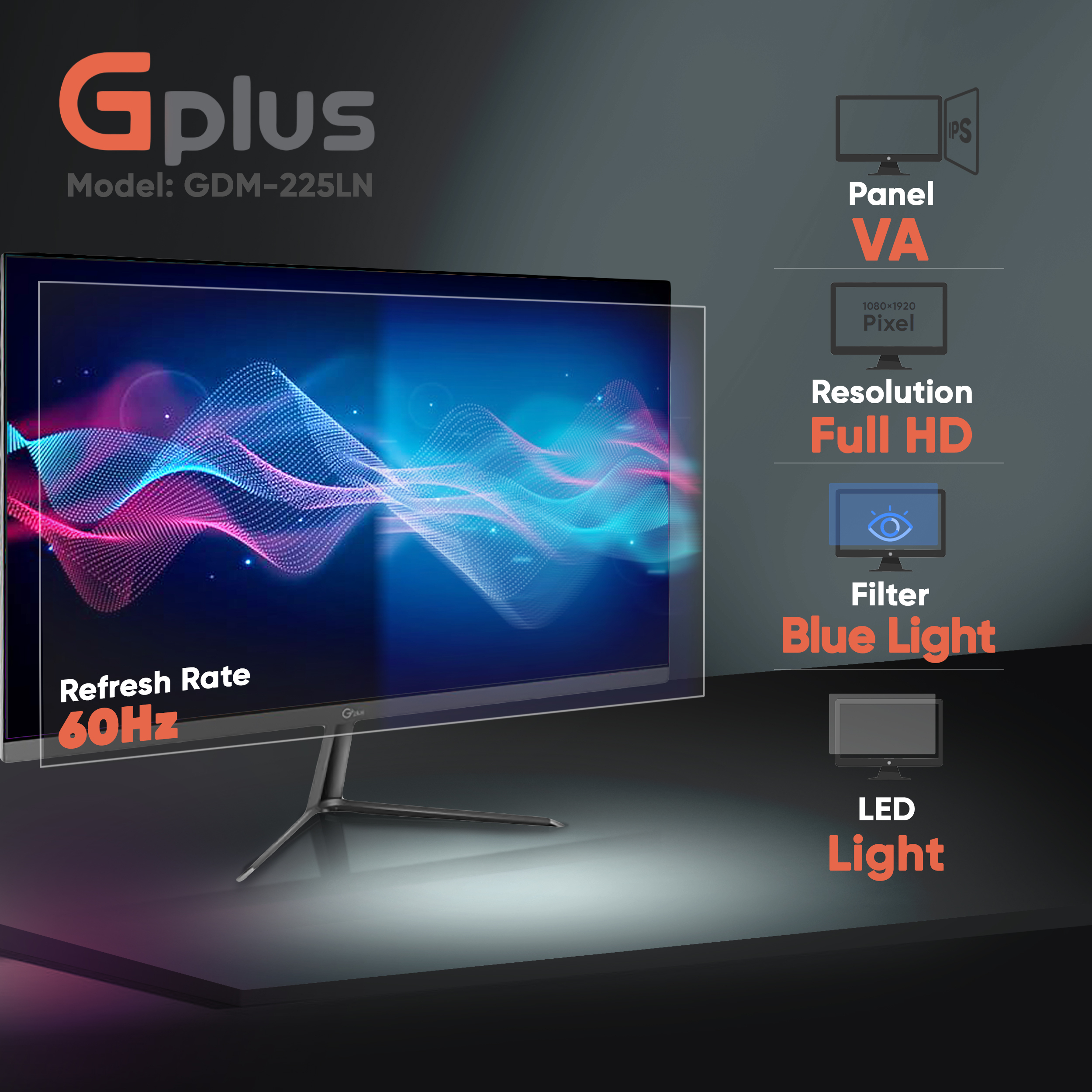 مانیتور جی پلاس مدل GDM-225LN سایز 22 اینچ