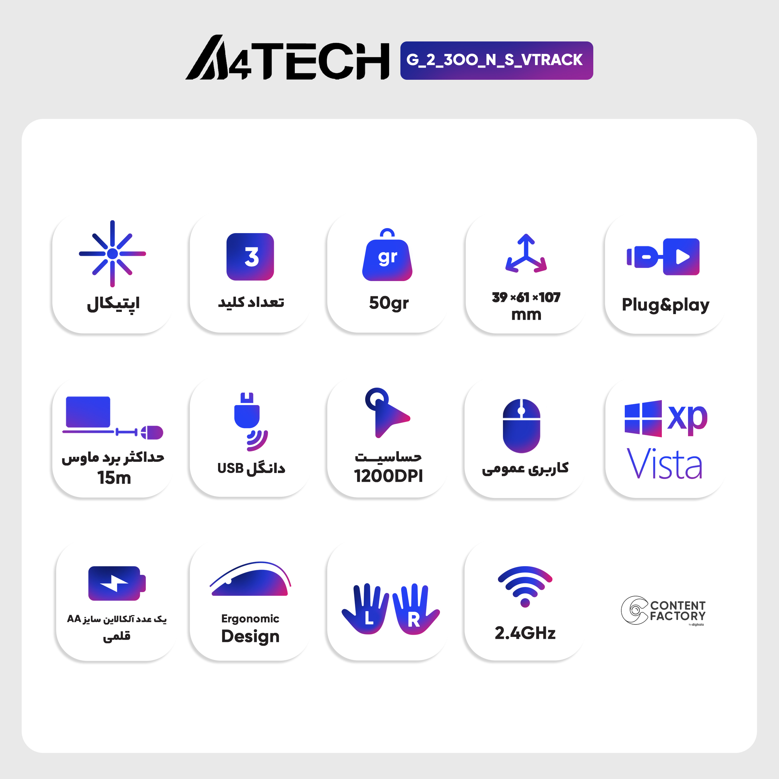 ماوس بی سیم ای فورتک مدل G3-200NS