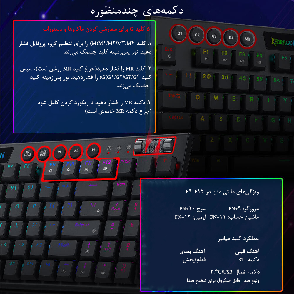 کیبورد مخصوص بازی ردراگون مدل Yi Pro K625P-KBS