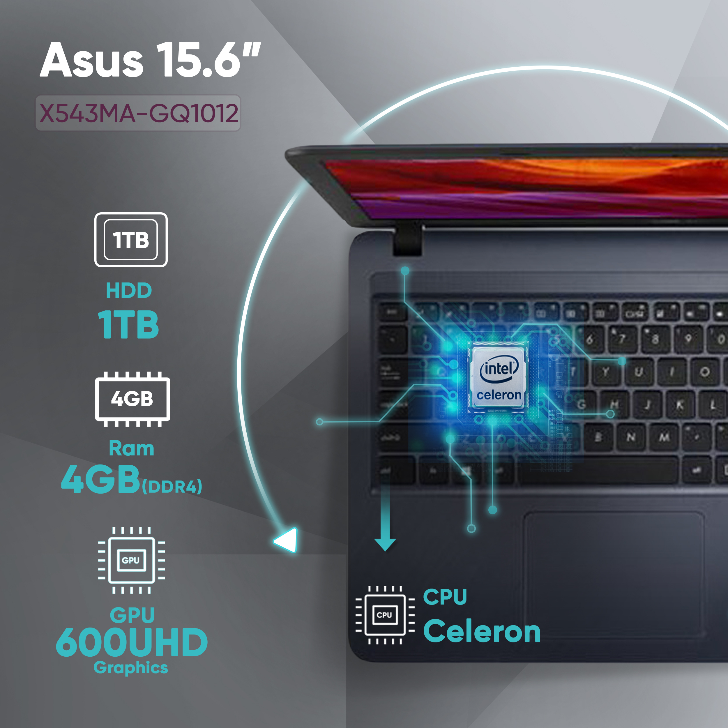 لپ تاپ 15.6 اینچی ایسوس مدل X543MA-GQ1012-Celeron 4GB 1HDD