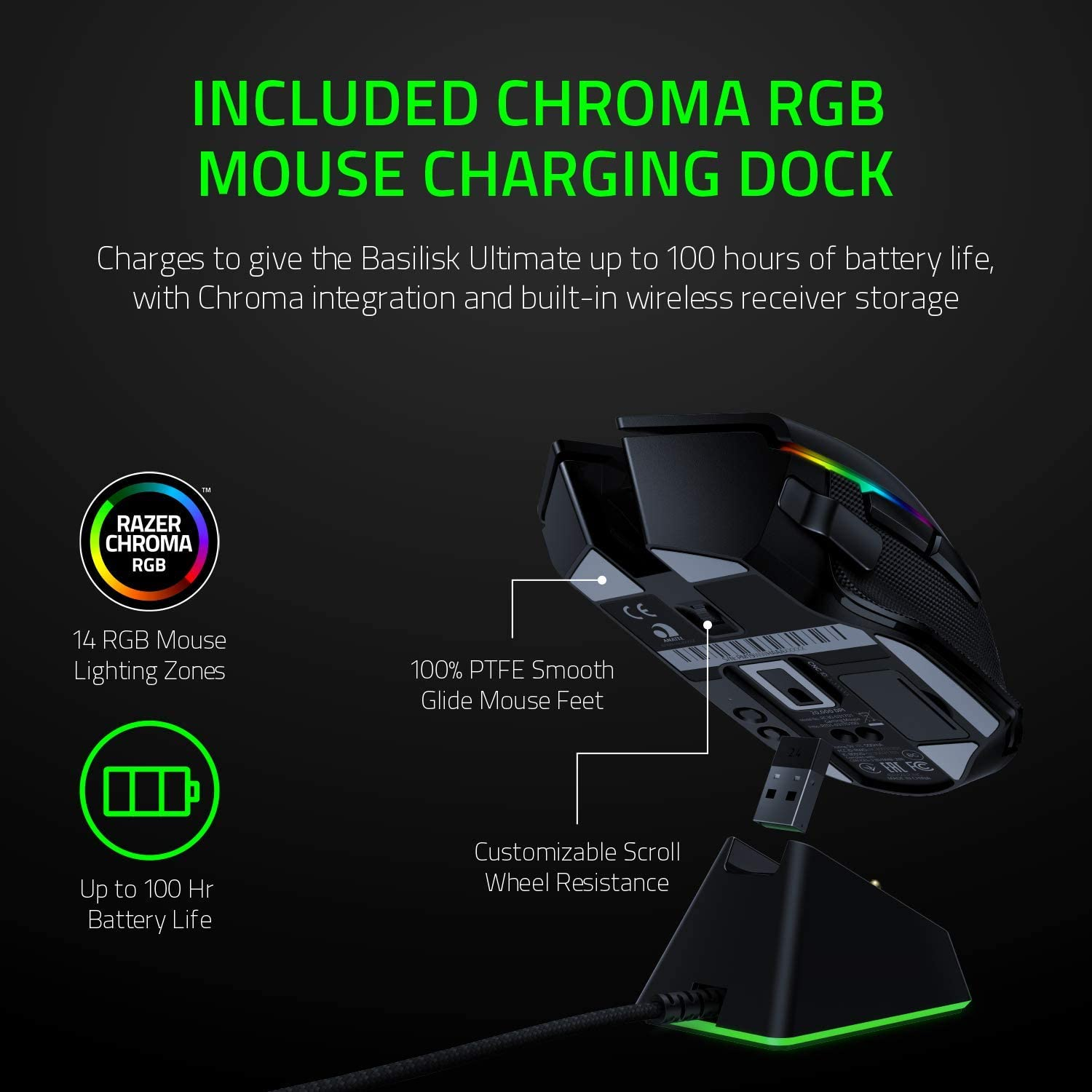 ماوس بی سیم مخصوص بازی ریزر مدل Basilisk Ultimate With wireless charging Dock