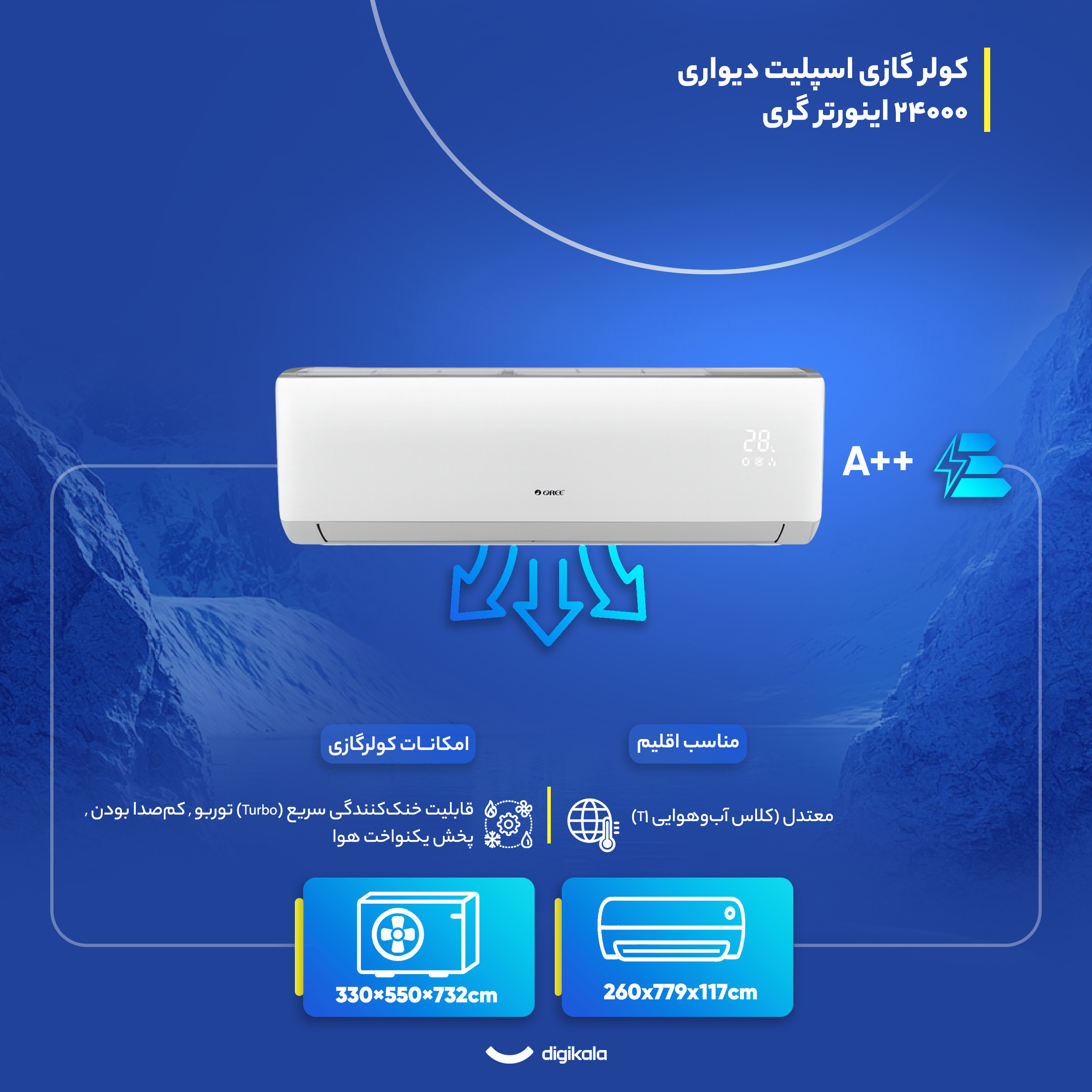 کولر گازی اسپلیت دیواری 24000 اینورتر گری مدل GWH 24H1