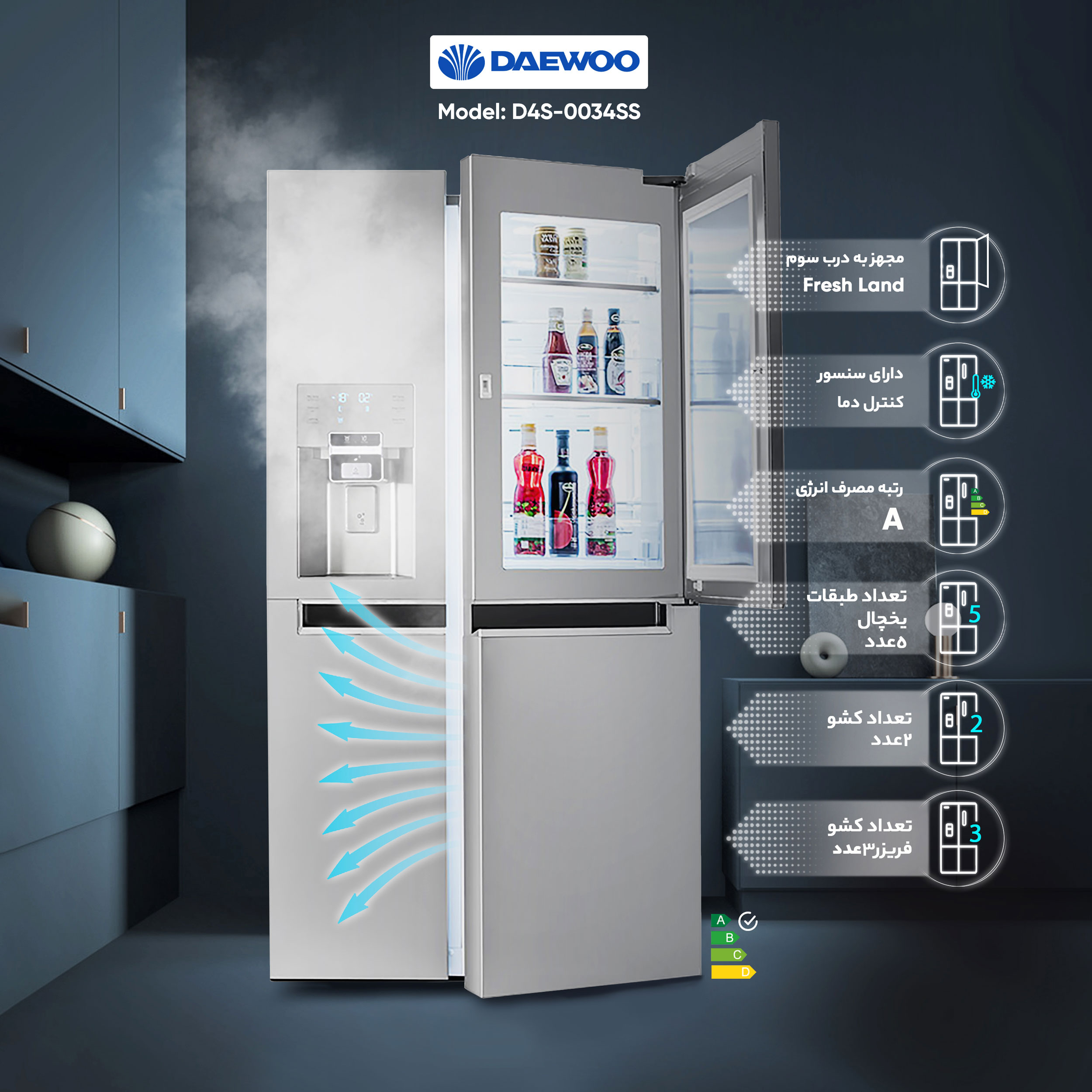 یخچال و فریزر ساید بای ساید 34 فوت دوو مدل D4S-0034SS