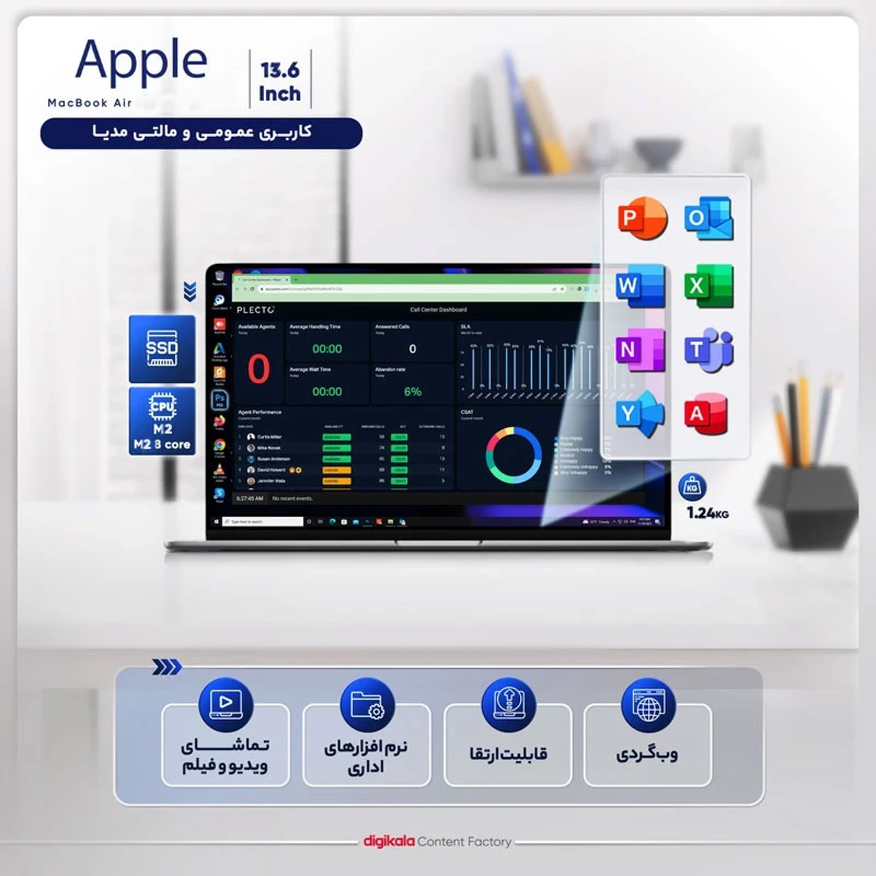 لپ تاپ 13.6 اینچی اپل مدل MacBook Air MC7W4 2022 HNA-M2-16GB RAM-256GB SSD