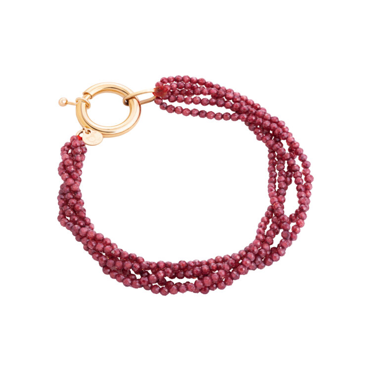 دستبند طلا 18 عیار زنانه با بند مهره‌ای گالری شیدا مجد مدل قفل مدبر سواروسکی