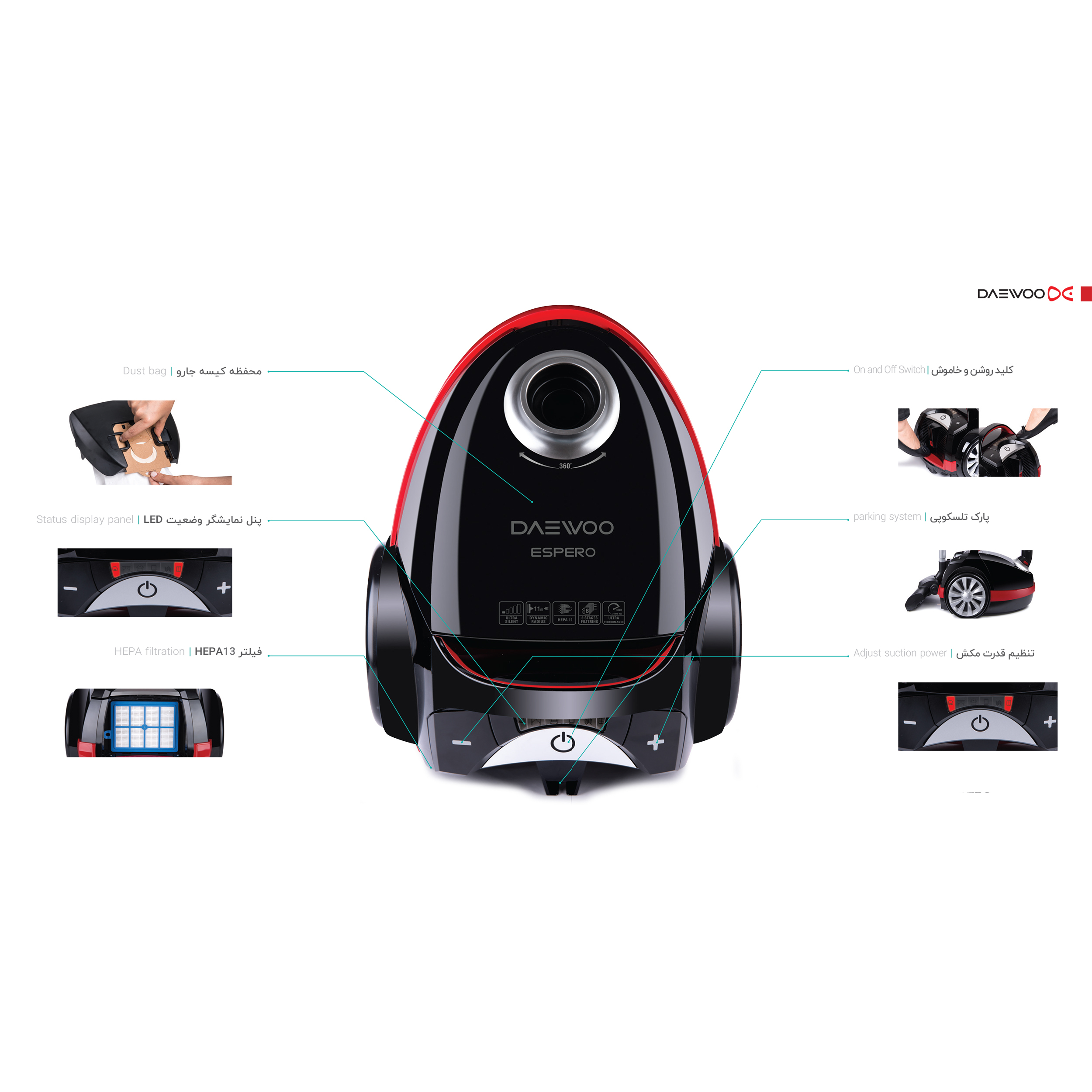 جاروبرقی ۱۴۰۰ وات دوو مدل DVC-LH22R